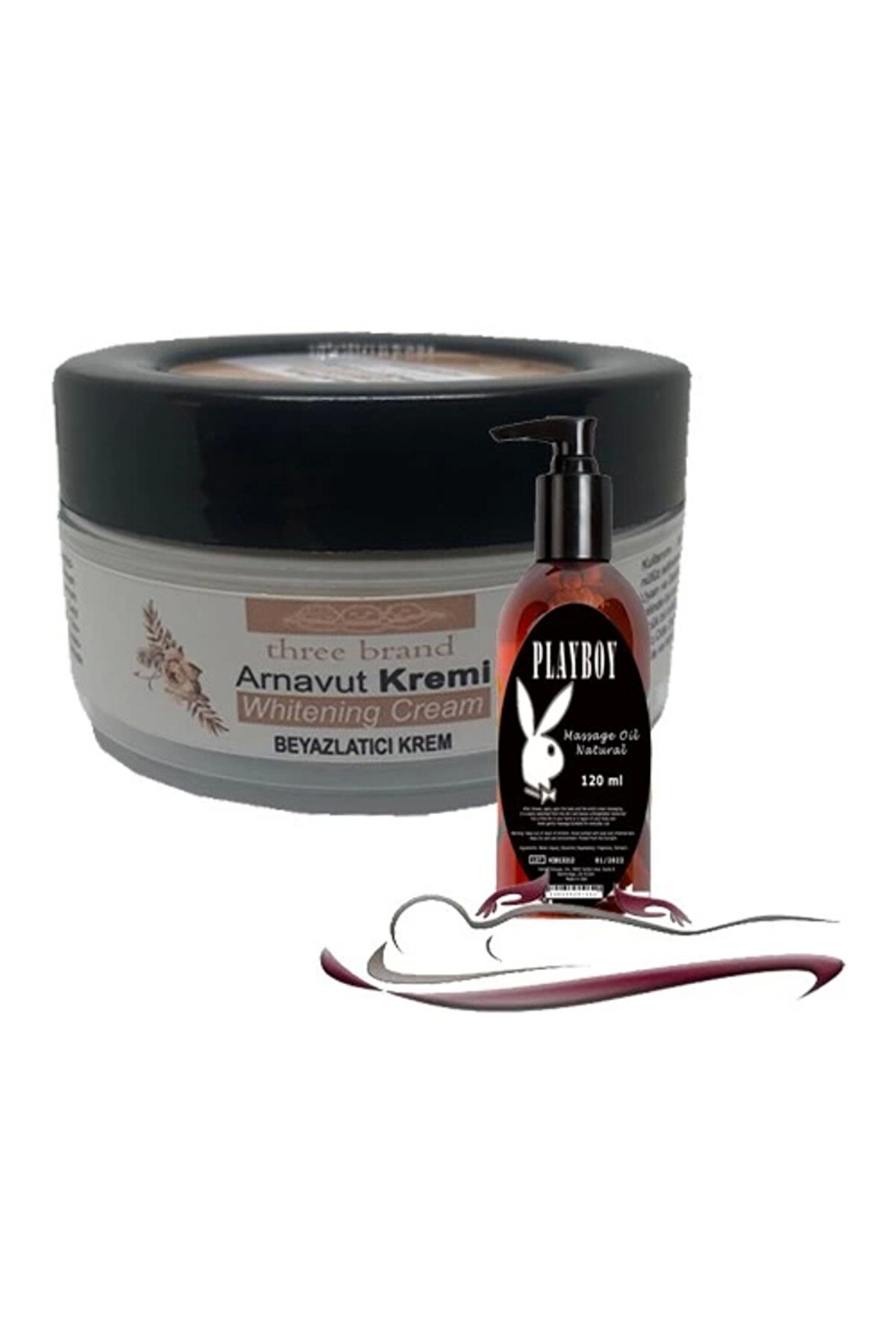 Adoil Three Brand Whitening Cream 3 Adet Arnavut Kremi 50ML Aklık Kremi Ile 120ML Playboy Masaj Yağı