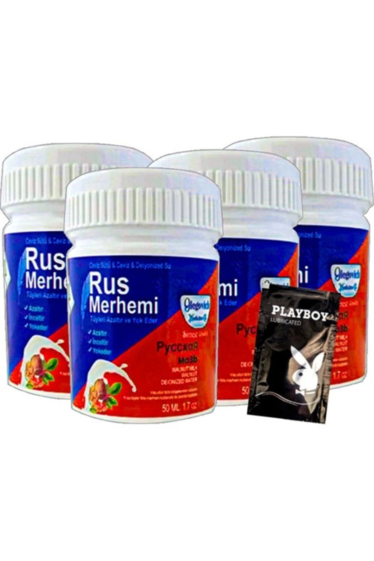 Adoil Playboy Blue Rus Merhemi 4 Tane x 50 ml Tüy Dökücü Krem + 1 Armağan Jel