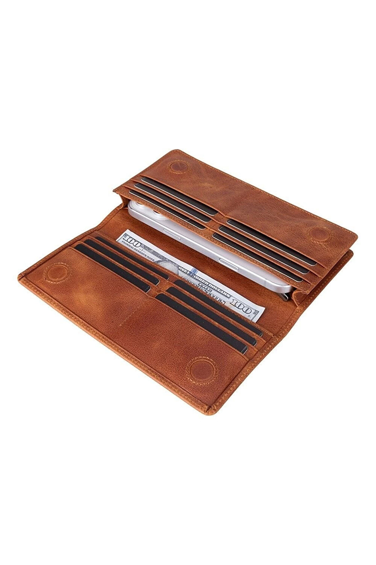 Aura Haki̇ki̇ Deri̇, El Yapımı, Telefon Bölmeli̇, Kadın Cüzdanı, Karamel