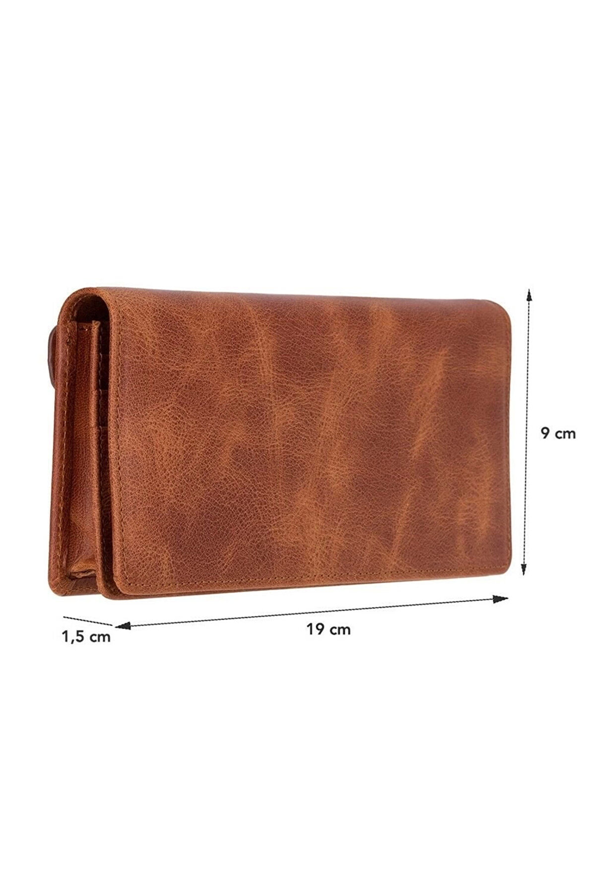 Aura Haki̇ki̇ Deri̇, El Yapımı, Telefon Bölmeli̇, Kadın Cüzdanı, Açık Kahve