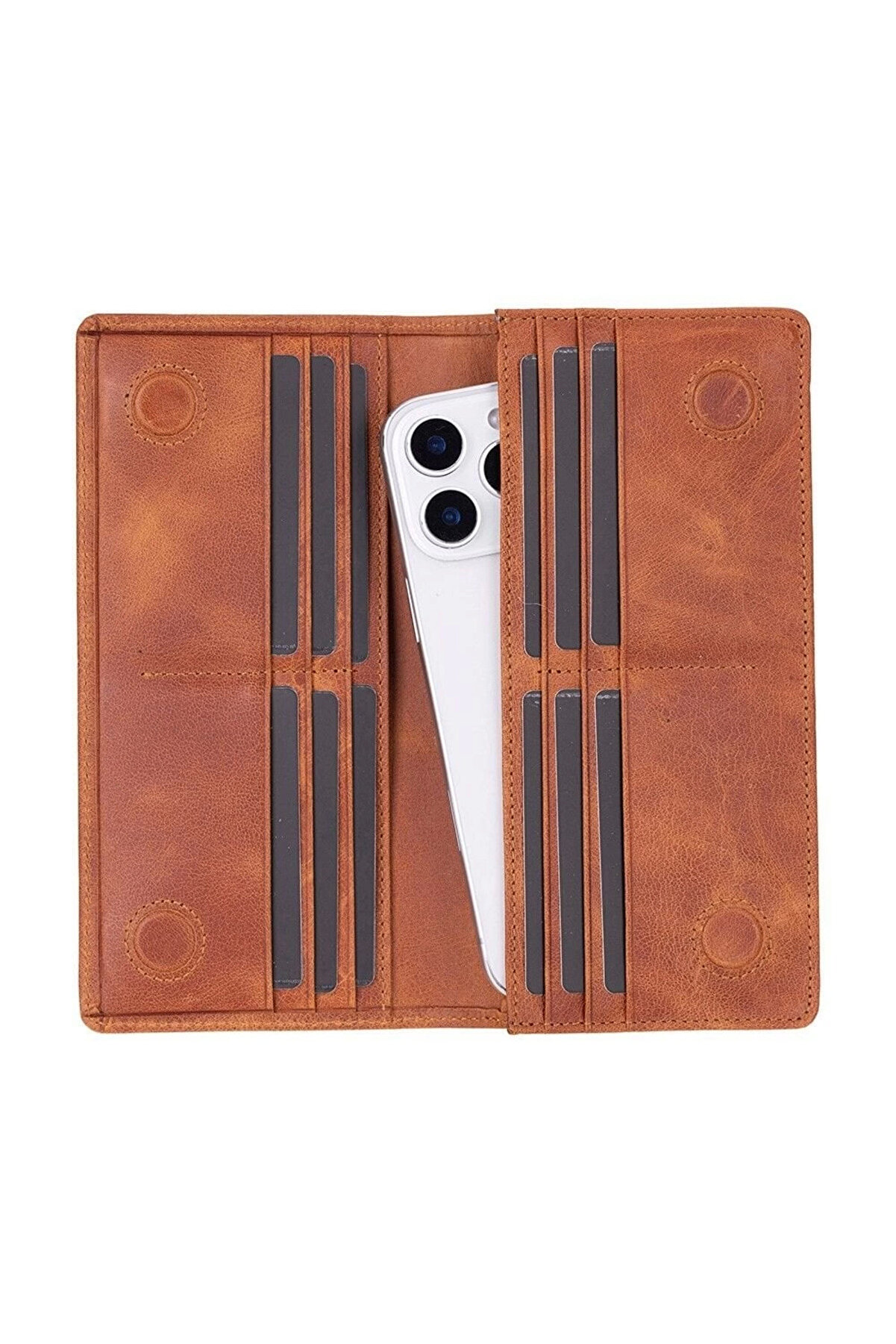 Aura Haki̇ki̇ Deri̇, El Yapımı, Telefon Bölmeli̇, Kadın Cüzdanı, Karamel