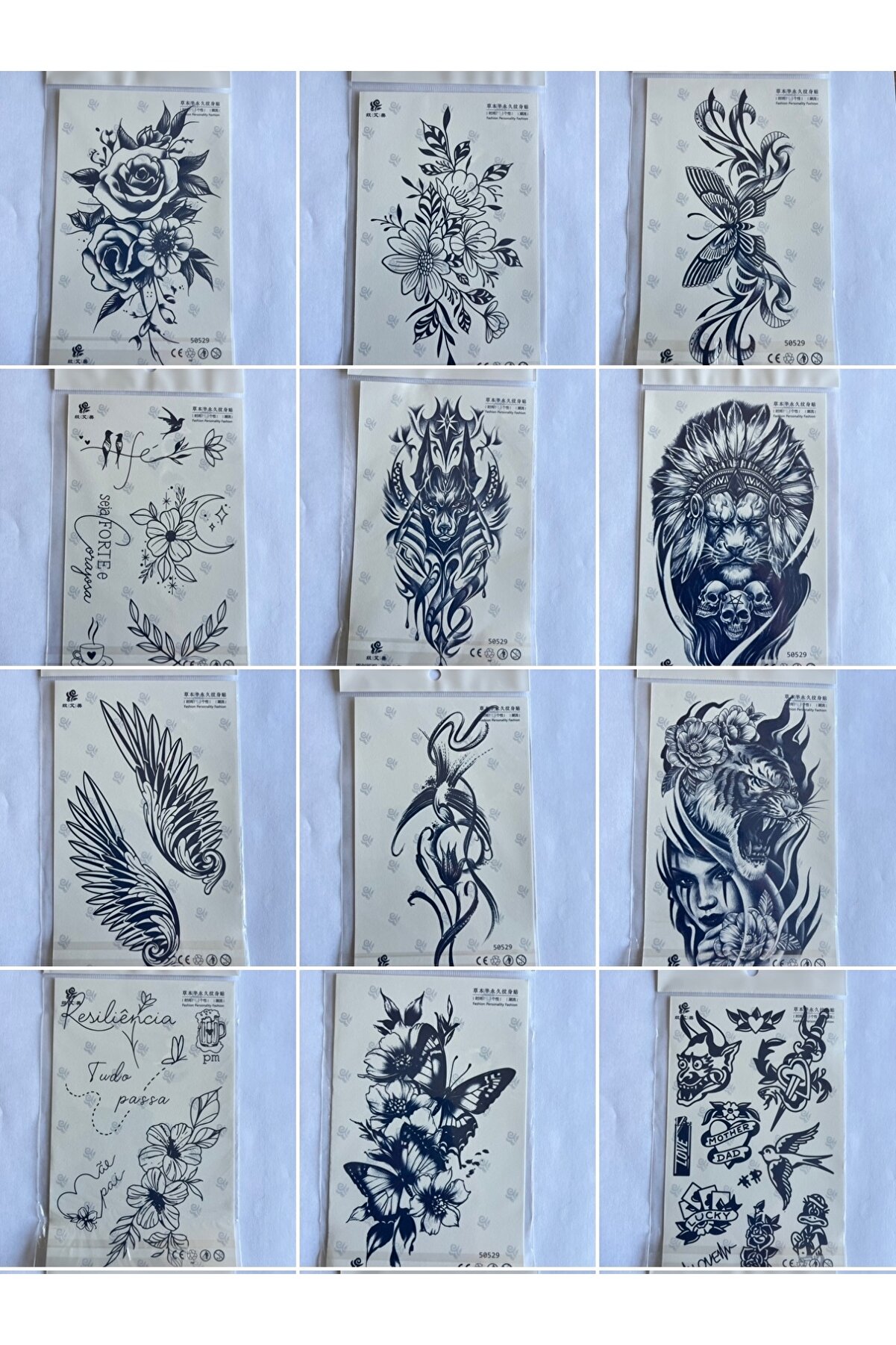 Ai̇rbrush Tattoo Toptan 1 Ay Kalıcı Geçi̇ci̇ Dövme Paketi̇ 50 Adet 18X11 Orta Boy