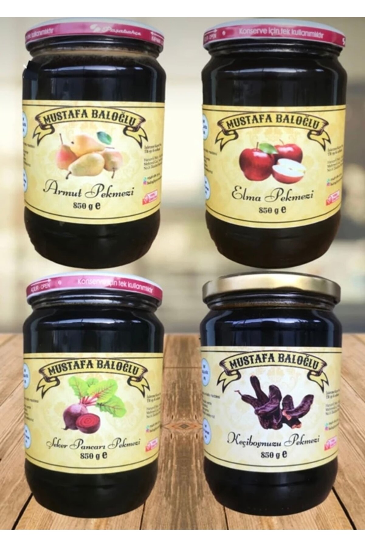 Mustafa Baloğlu Bal &Uuml;r&uuml;nleri̇ Armut / Elma / Ke&ccedil;i̇boynuzu / Şeker Pancarı Pekmezi̇ (Organi̇k- Ev Yapımı) 4X850 Gr