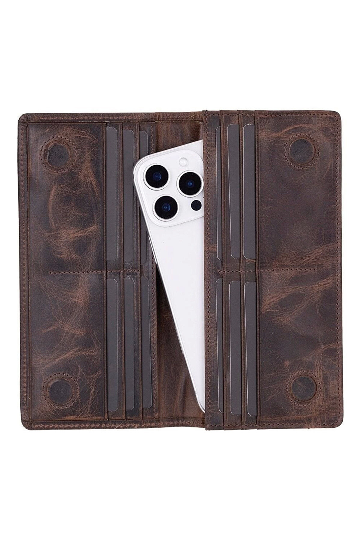 Aura Haki̇ki̇ Deri̇, El Yapımı, Telefon Bölmeli̇, Kadın Cüzdanı, Koyu Kahve