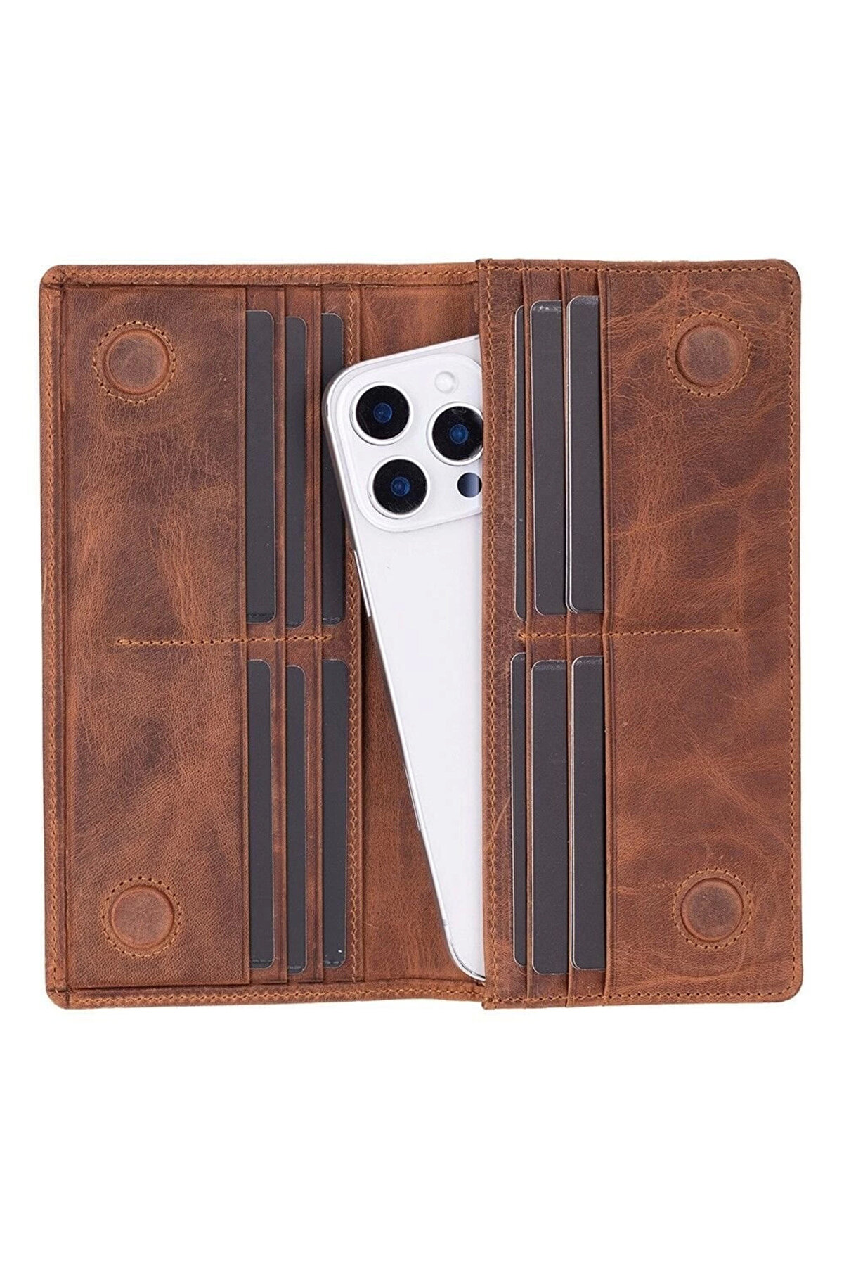 gizmurstore Aura Hakiki Deri, El Yapımı, Telefon Bölmeli, Kadın Cüzdanı, Açık Kahve