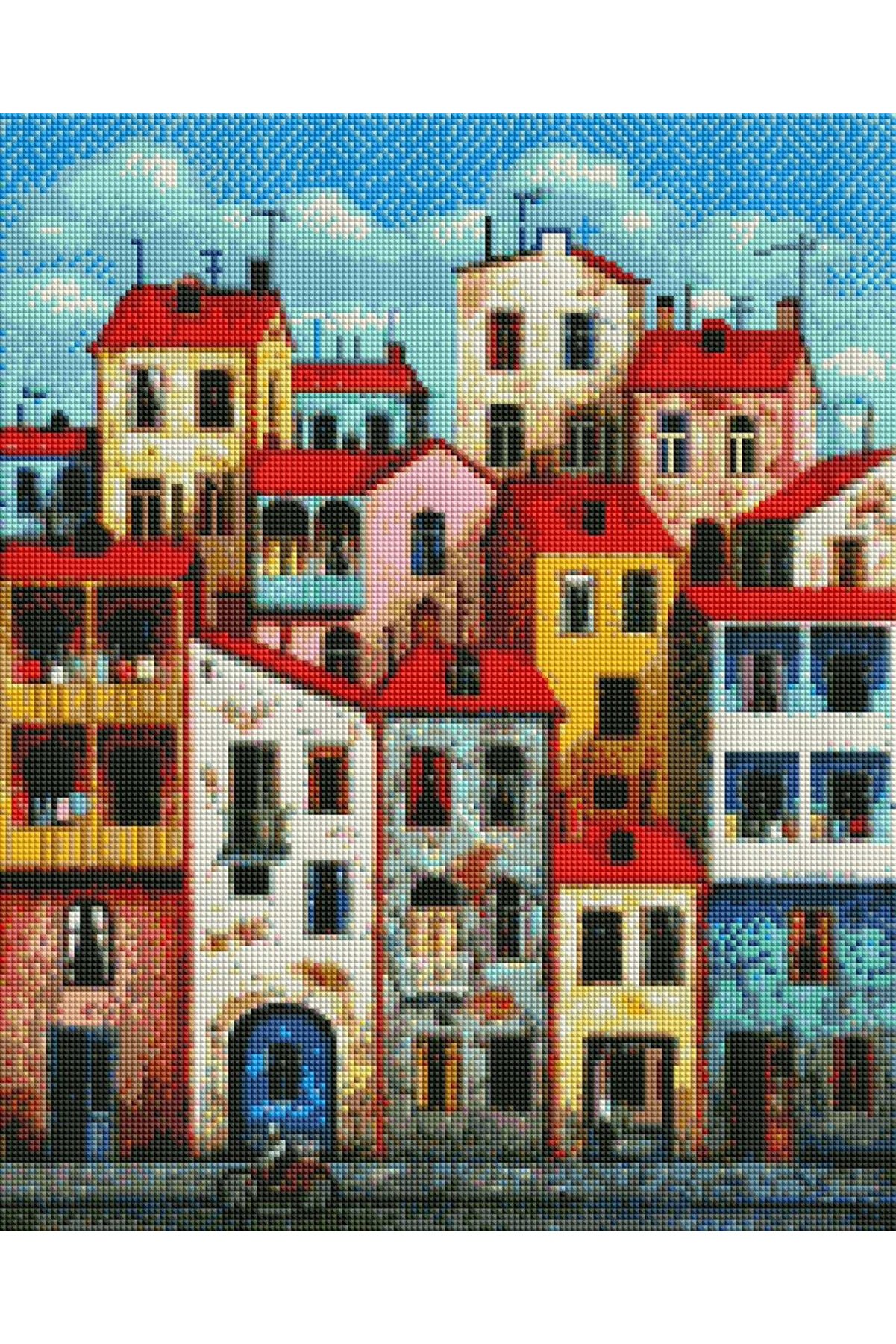 Hondep 5D Elmas Boyama Seti̇ – Evler | 40X50 Cm - Tuvale Geri̇li̇ Di̇amond Pai̇nti̇ng Sayılarla Boyama Mozai̇k Taş