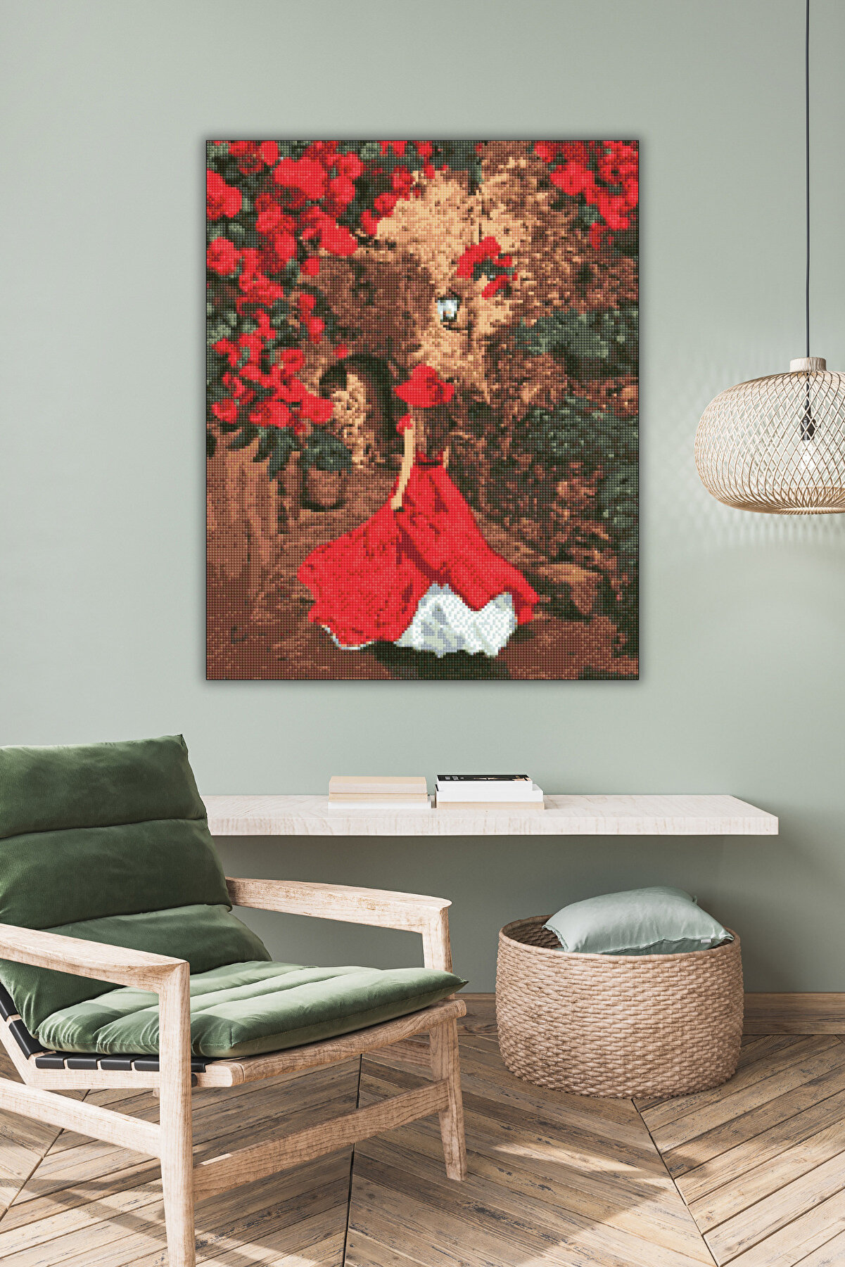 Hondep 5D Elmas Boyama – Kırmızı Elbi̇seli̇ Kadın | 40X50Cm - Tuvale Geri̇li̇ Di̇amond Pai̇nti̇ng Sayılarla Boyama