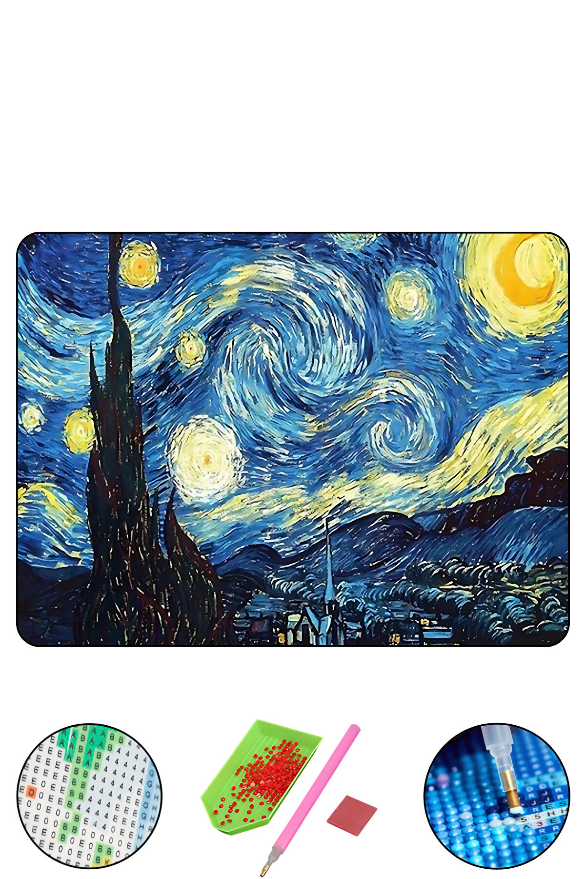 Hondep 5D Elmas Boyama – Van Gogh Yıldızlı Gece | 40X50 Cm - Tuvale Geri̇li̇ Di̇amond Pai̇nti̇ng Mozai̇k Tablo
