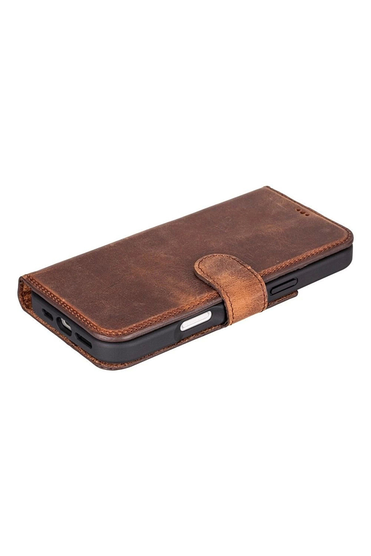 Apple İphone 16 Pro Max Uyumlu, Haki̇ki̇ Deri̇, El Yapımı, C&uuml;zdanlı Kılıf, Anti̇k Kahve