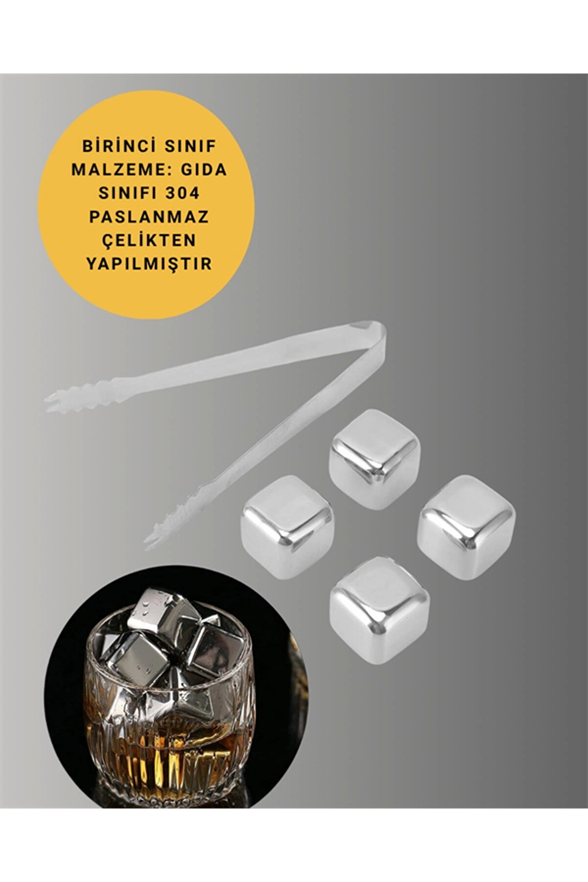 Yeni̇den Kullanılabi̇li̇r 304 Çeli̇k Metal Buz Küpleri̇ 4 Lü Set