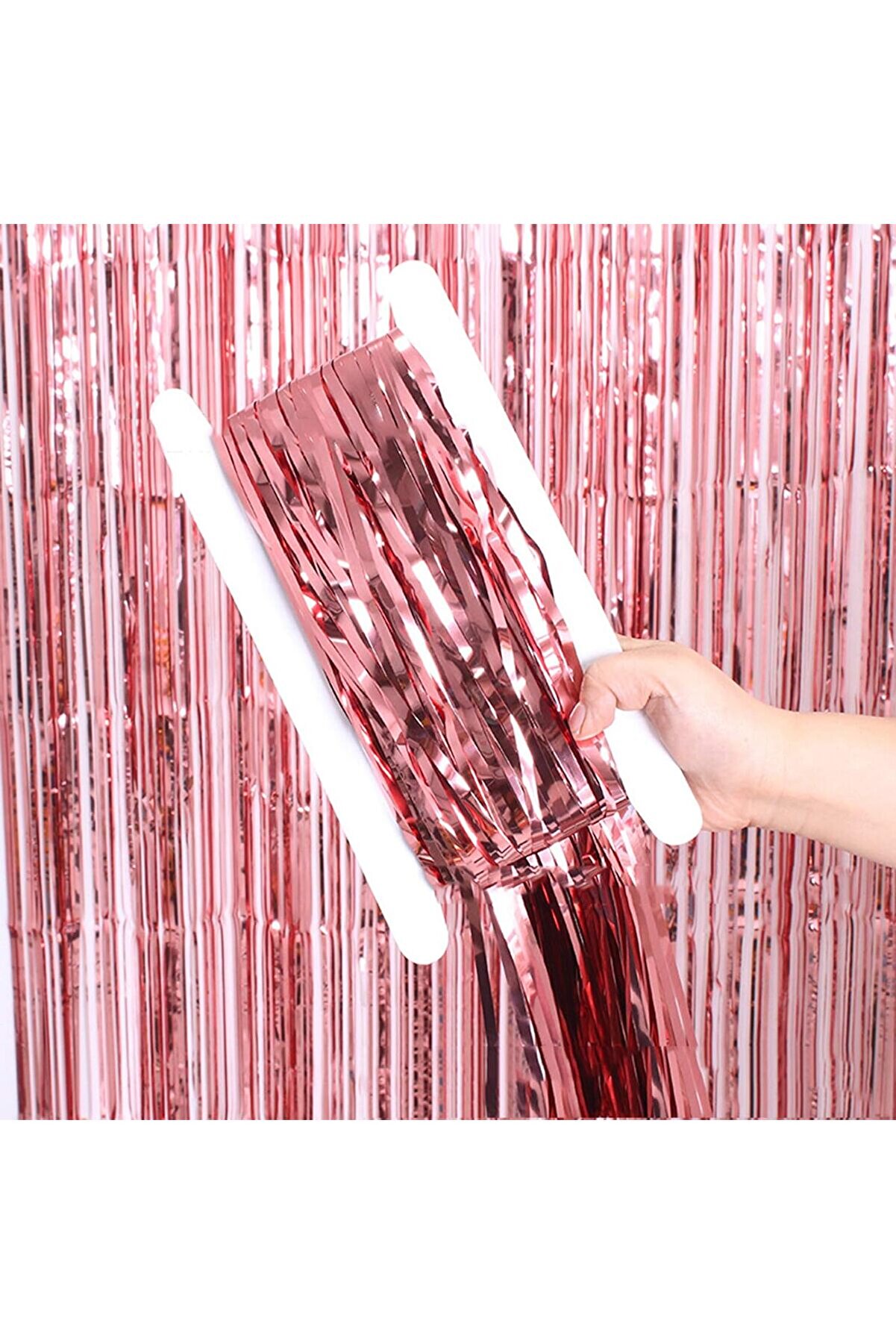 Ethab Ti̇caret Ekstra Metali̇ze Parlak Sa&ccedil;aklı Arka Fon Perde Rose Gold