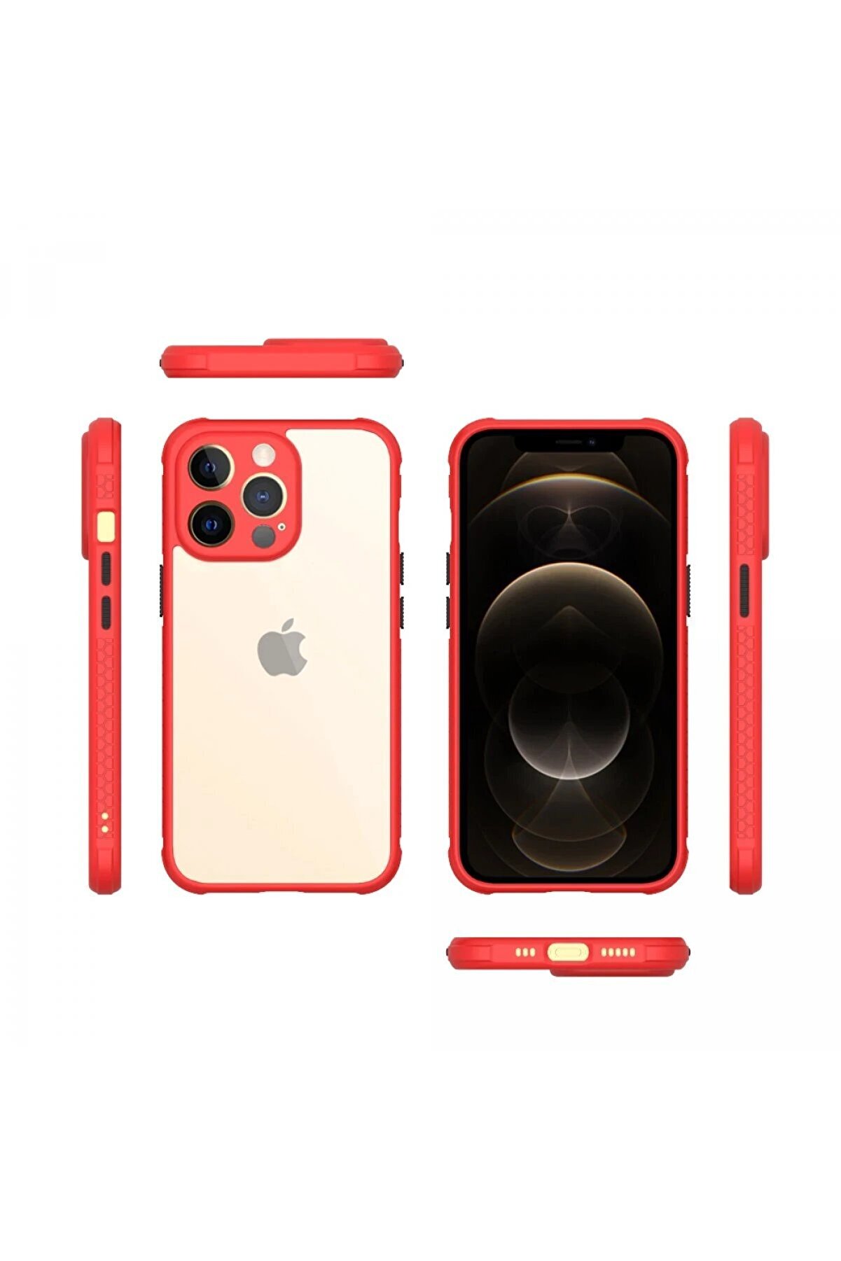 Cpt16 İphone 13 Pro Kılıf Mi̇ami̇ Şeffaf Si̇li̇kon - Kırmızı