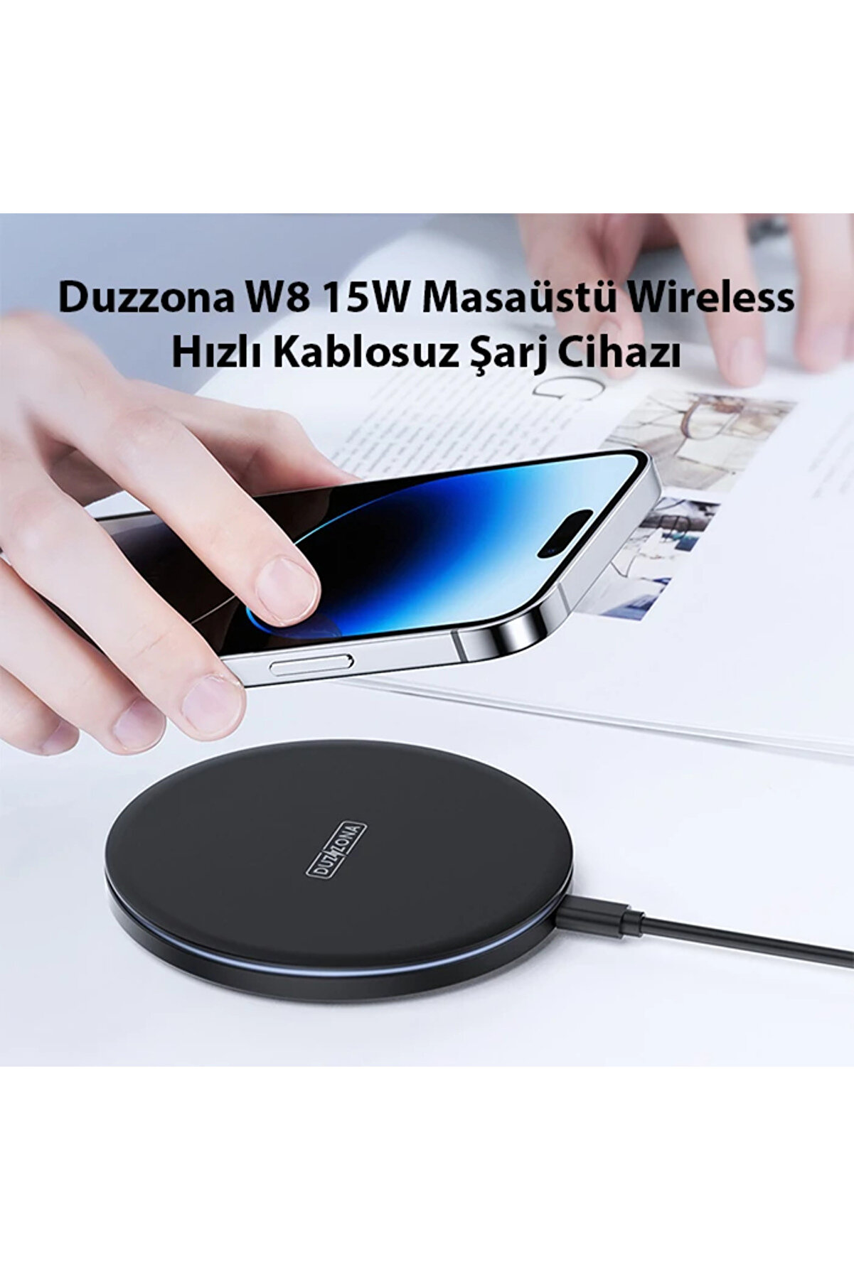 Duzzona W8 15W Masaüstü Wi̇reless Hızlı Kablosuz Şarj Ci̇hazı-(1903)