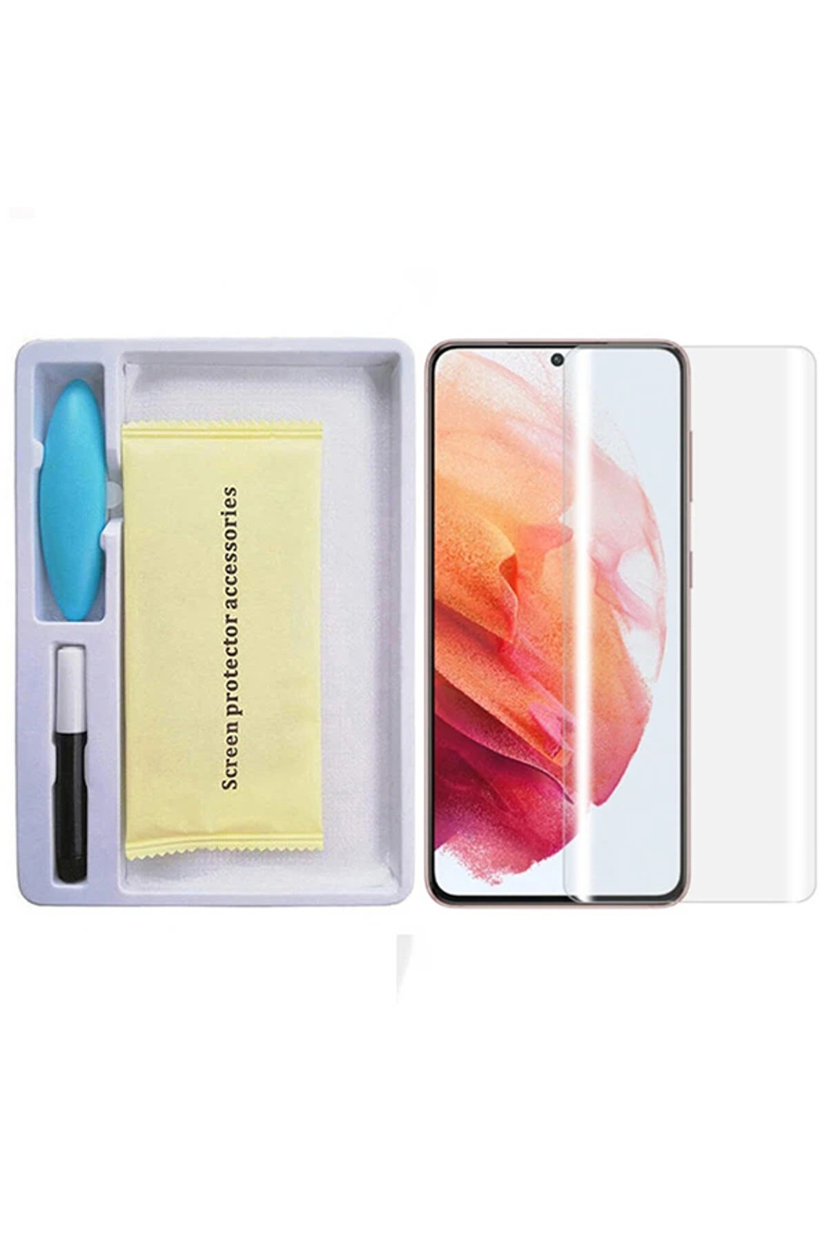 İsmiyle Al SM Galaxy S21 Full Uv Liquid+uv Işık 3DKırılmaz Cam Ekran Koruyucu-(1903)