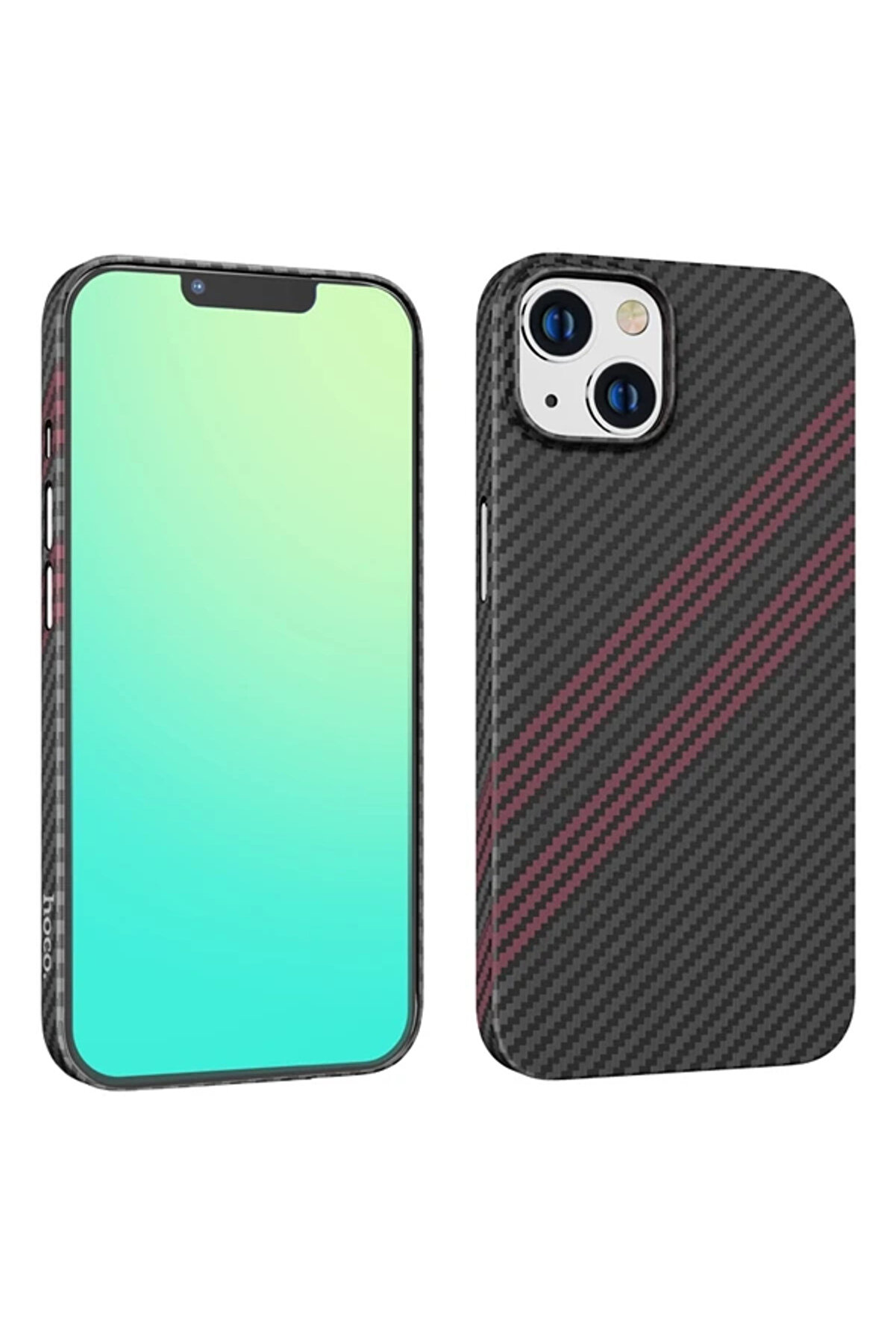 İsmiyle Al Hoco iPhone 14 6.1 Kılıf Kevlar Texture Darbe Emici Telefon Kılıfı-(1903)