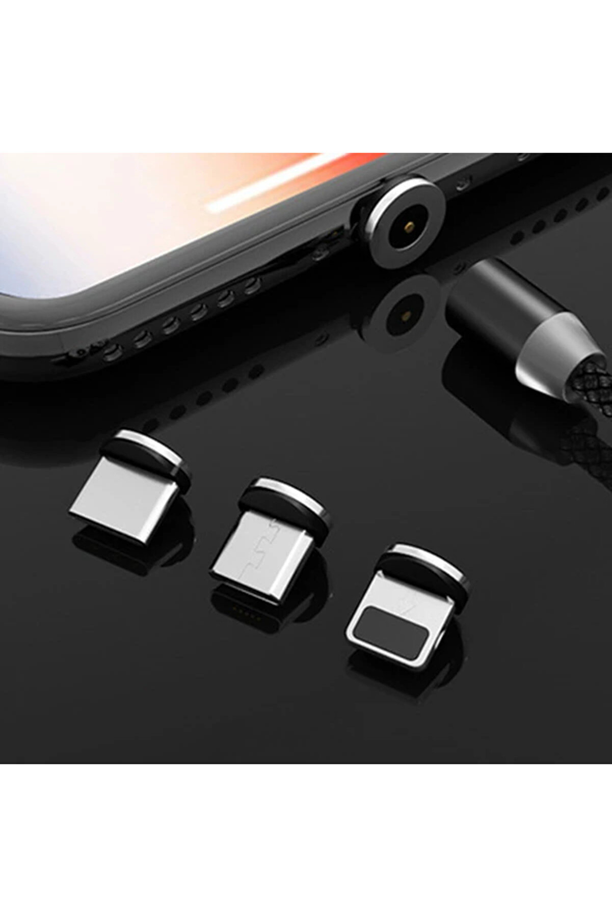 Ally 1M Magneti̇c-Mi̇knati̇sli̇ Usb Sarj Kablosu 3 Basli̇k(İphone+Type-C+Mi̇cro-(1903)