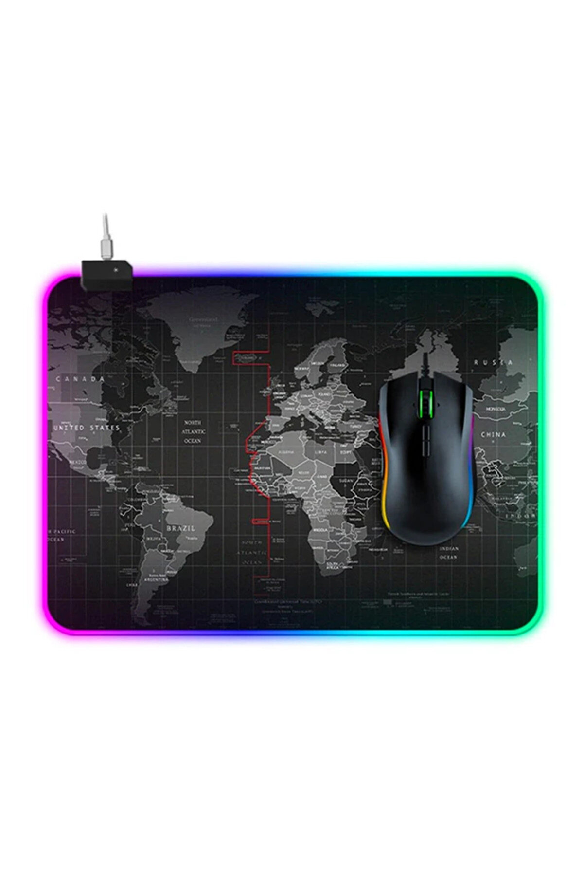 İsmiyle Al ALLY Dünya Desenli RGB Led Işıklı Oyuncu Mouse Pad 300*250*4MM-(1903)