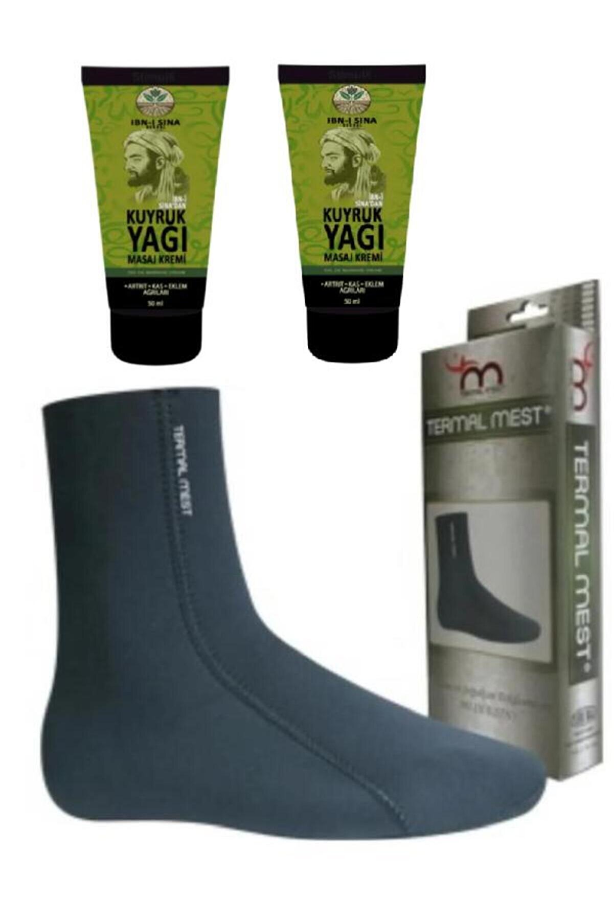 Adoil İbni Sina Kuyruk Yağı Masaj Kremi 2 X 50 ml Su ve Isı geçirmeyen Mest Çorap (XL)