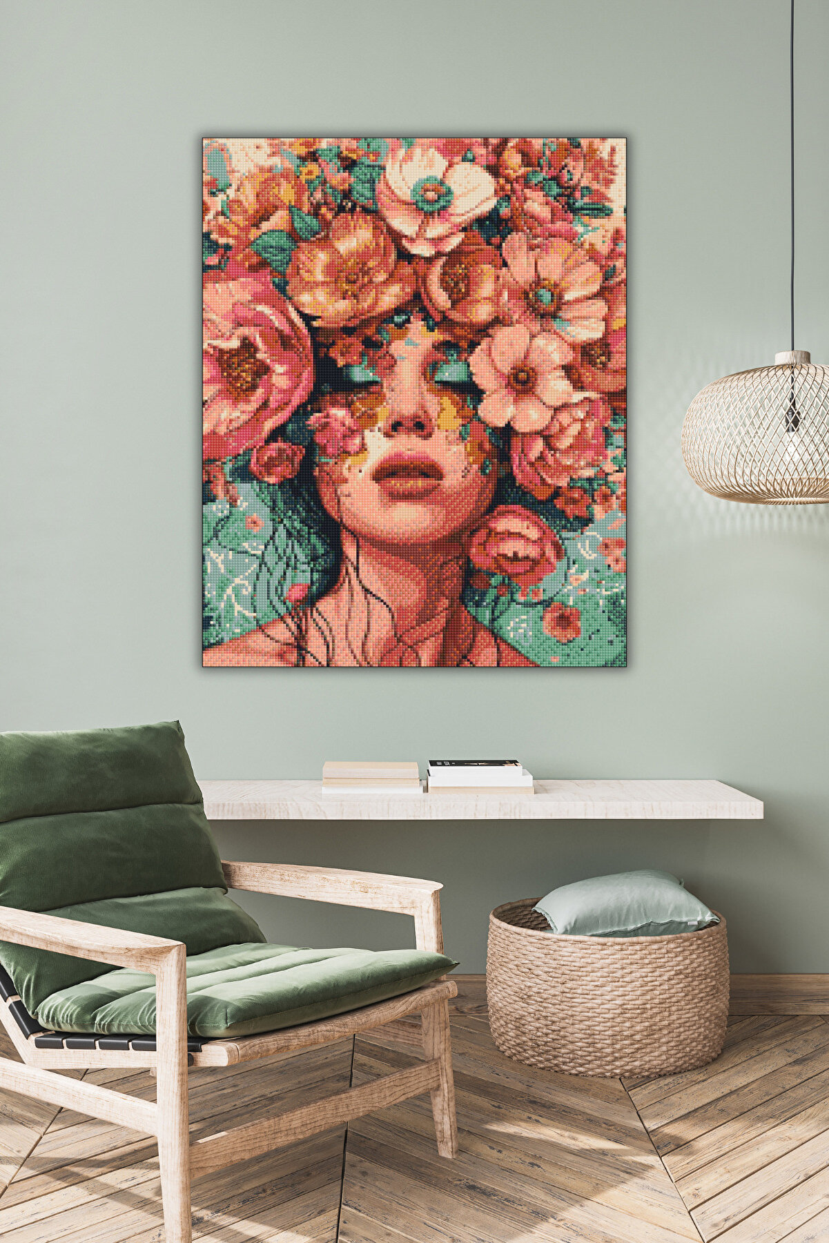 Hondep 5D Elmas Boyama Seti̇ – Rengarenk Çi̇çekli̇ Kadın Portresi̇ | 40X50Cm - Tuvale Geri̇li̇ Di̇amond Pai̇nti̇ng