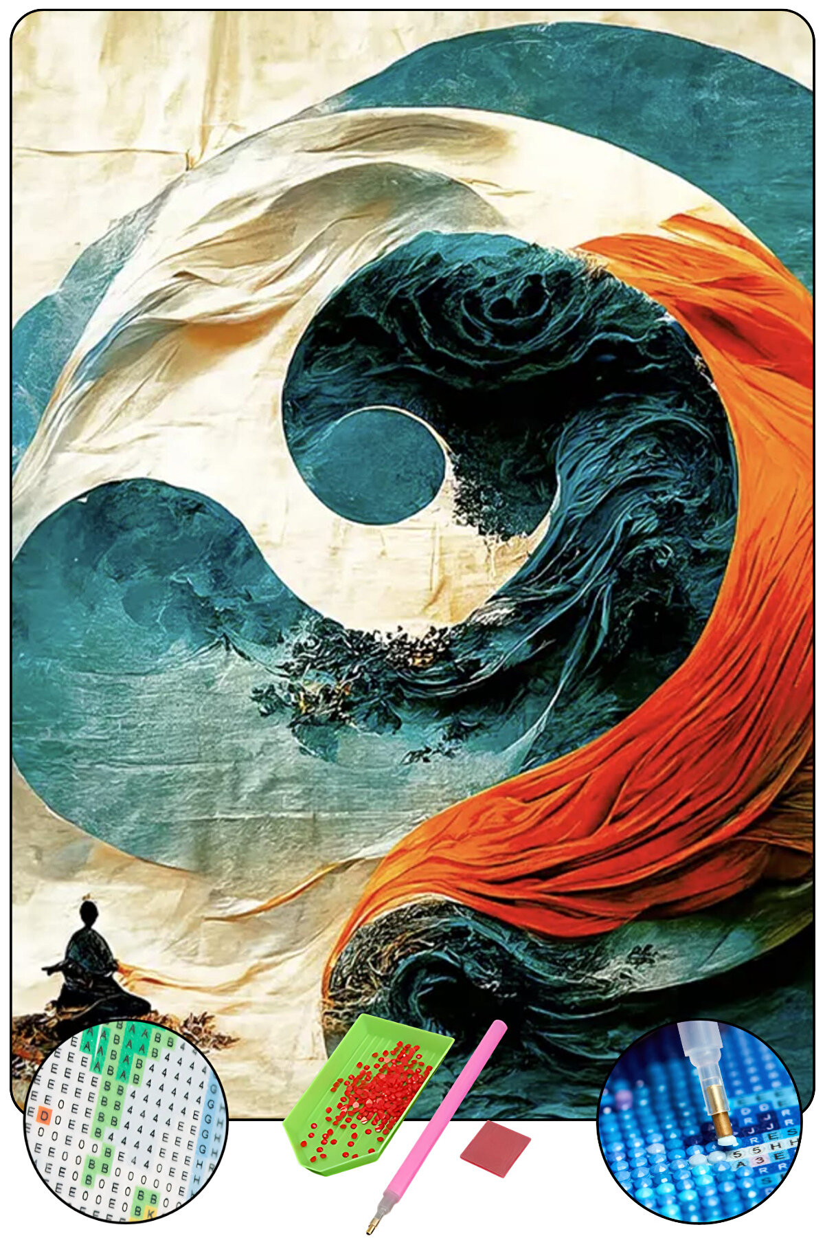 Hondep 5D Elmas Boyama – Yi̇n Yang Ve Medi̇tasyon | 40X50 Cm- Tuvale Geri̇li̇ Di̇amond Pai̇nti̇ng Sayılarla Boyama