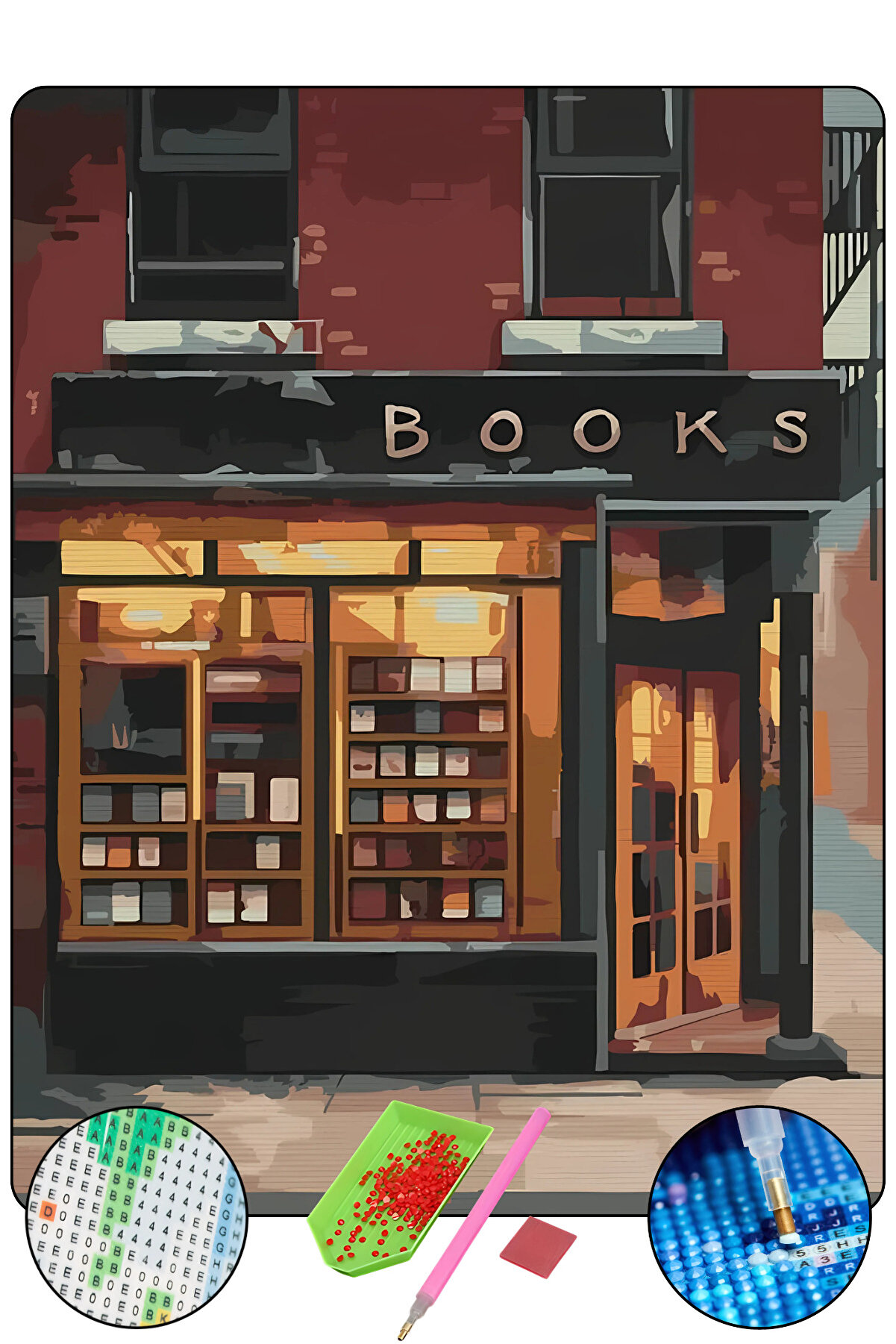 Hondep 5D Elmas Boyama – Retro Ki̇tapçı | 40X50 Cm Tuvale Geri̇li̇ Premi̇um Dıy Hobi̇ Seti̇