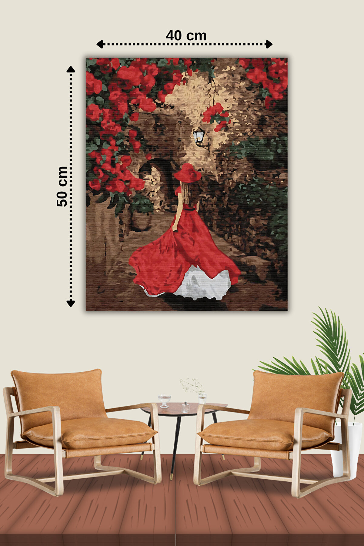 Hondep 5D Elmas Boyama – Kırmızı Elbi̇seli̇ Kadın | 40X50Cm - Tuvale Geri̇li̇ Di̇amond Pai̇nti̇ng Sayılarla Boyama