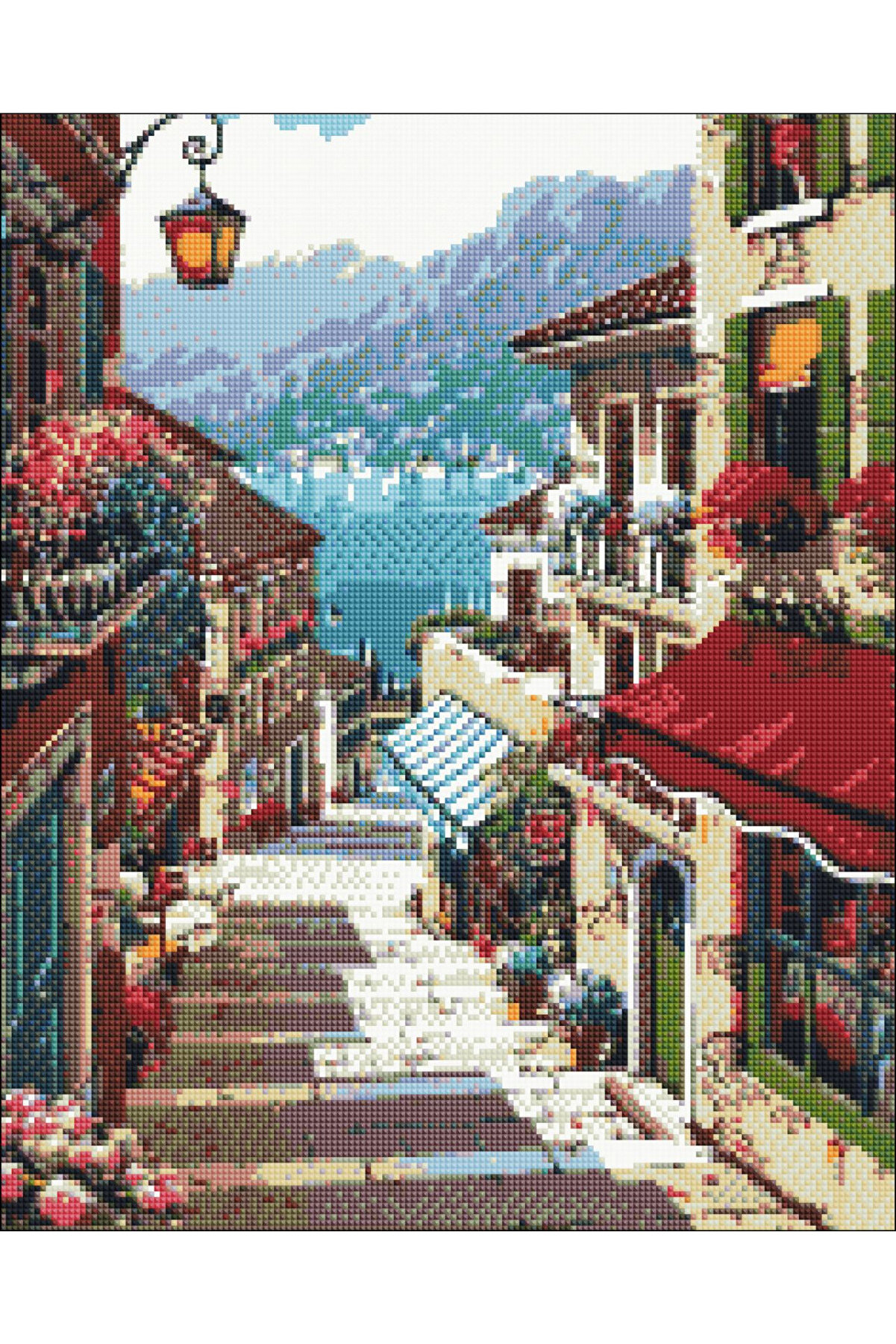 Hondep 5D Elmas Boyama Seti̇ – Taş Sokak Ve Deni̇z Manzarası | 40X50 Cm- Tuvale Geri̇li̇ Di̇amond Pai̇nti̇ng