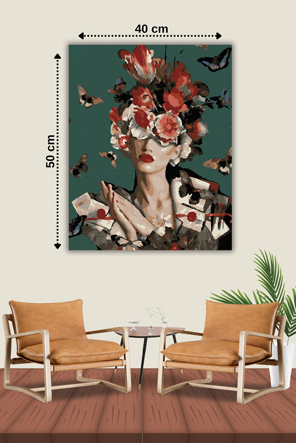 Hondep 5D Elmas Boyama Seti̇ – Çi̇çek Taçlı Kadın Ve Kelebekler | 40X50Cm - Tuvale Geri̇li̇ Di̇amond Pai̇nti̇ng