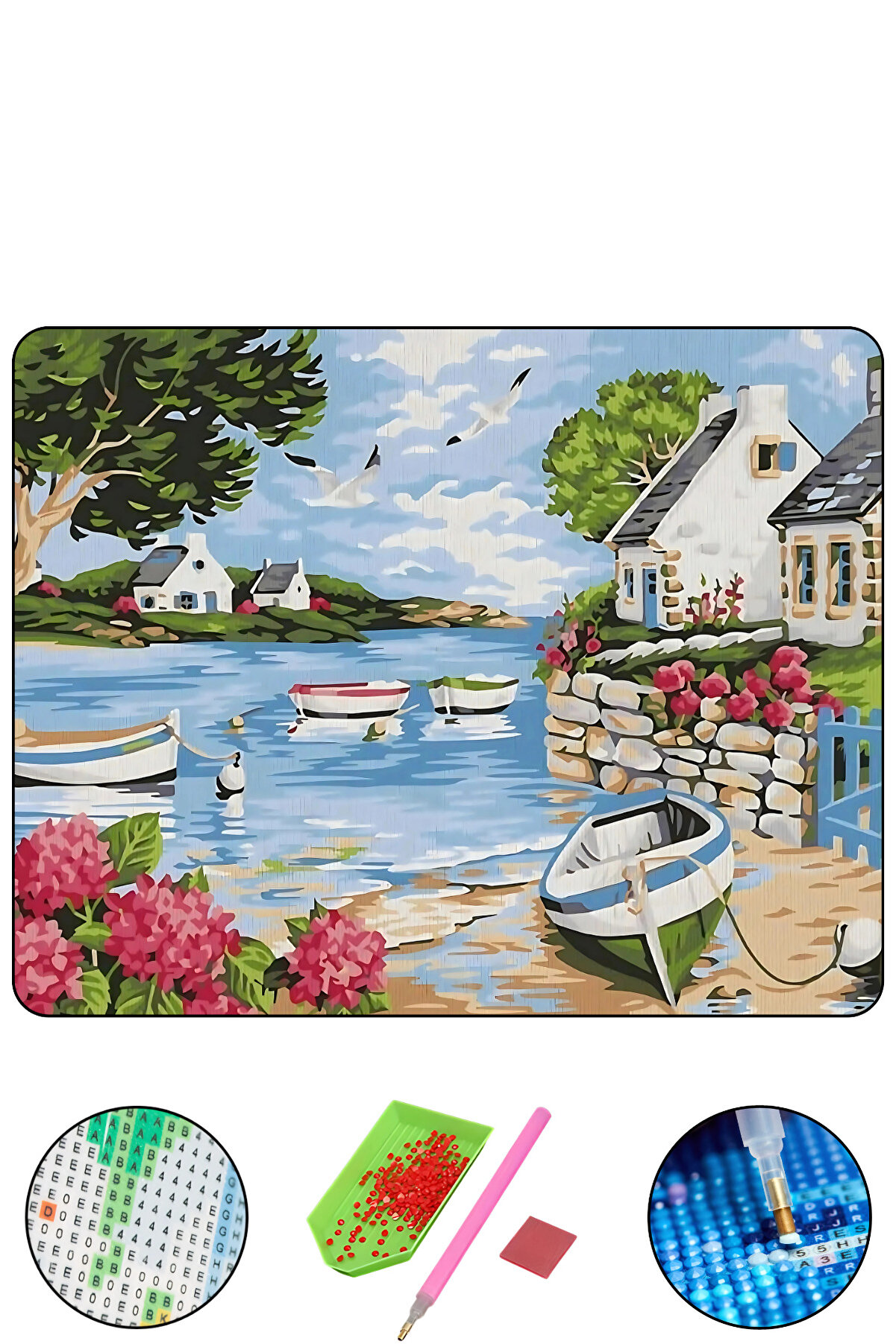 Hondep 5D Elmas Boyama – Deni̇z Kıyısında Huzurlu Köy | 40X50 Cm - Tuvale Geri̇li̇ Di̇amond Pai̇nti̇ng Mozai̇k Taş