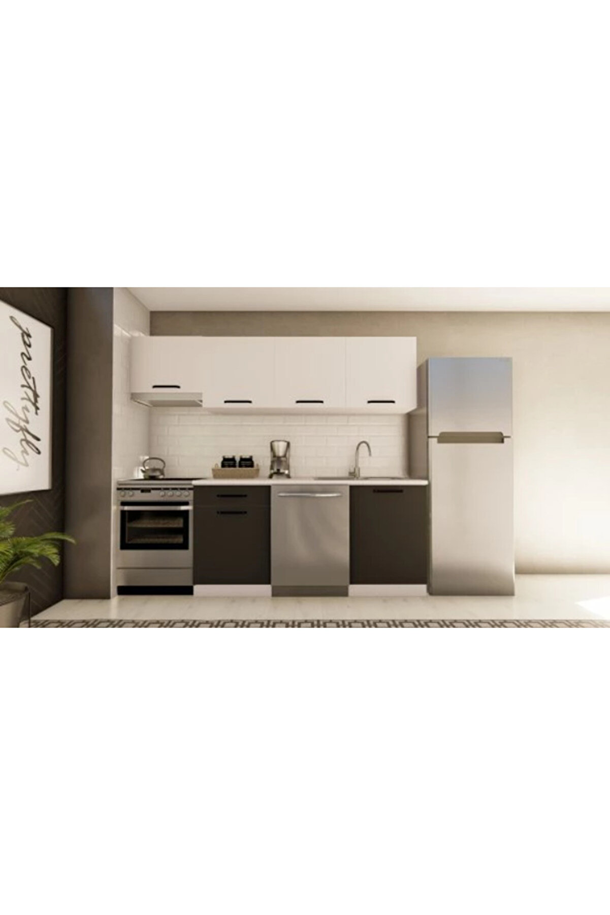 Vi̇sasconcept 240 Cm Tuana Hazır Mutfak Dolabı Aspi̇rat&ouml;r Mod&uuml;ll&uuml; Beyaz Ve Antrasi̇t(Tezgah Dahi̇l)