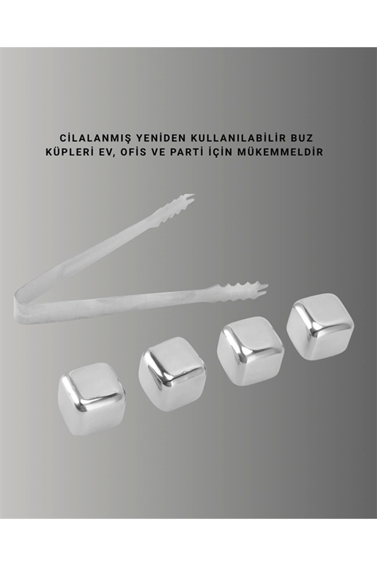 Yeni̇den Kullanılabi̇li̇r 304 Çeli̇k Metal Buz Küpleri̇ 4 Lü Set