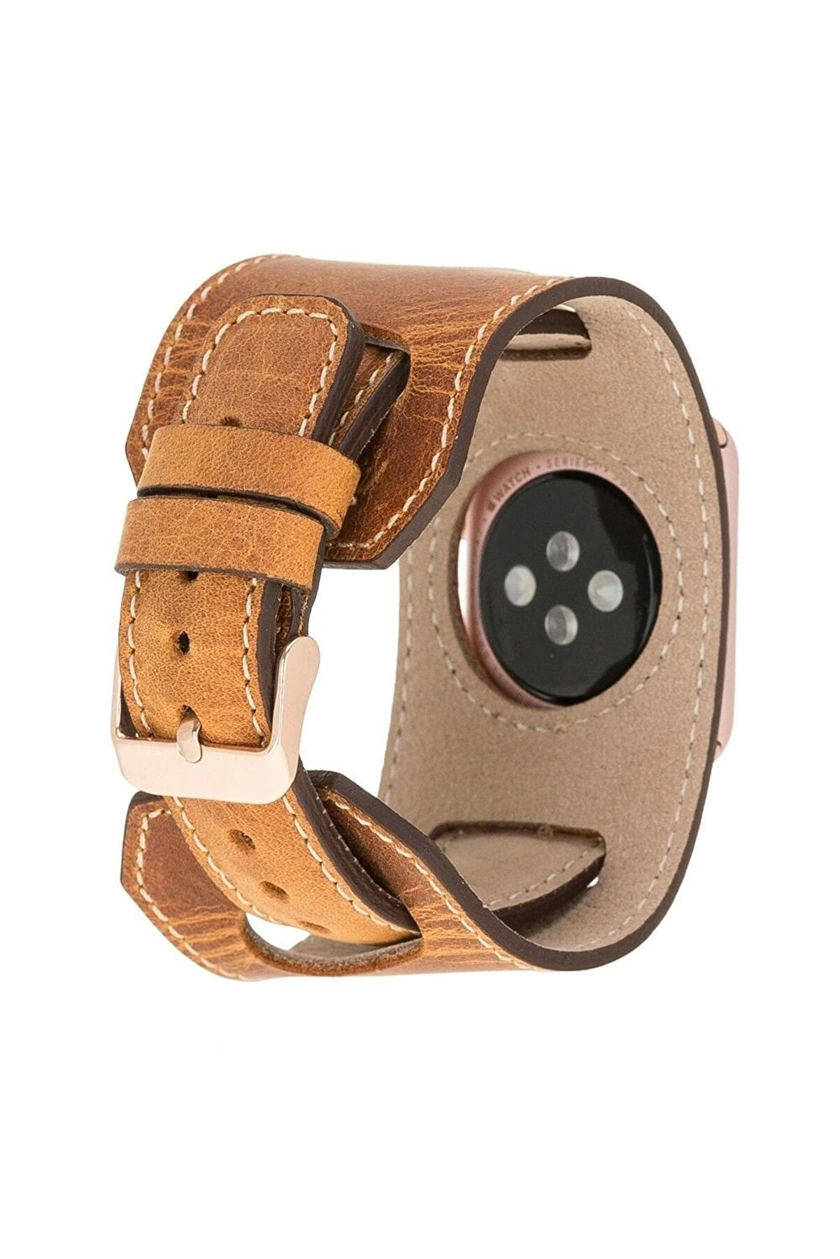 Apple Watch Uyumlu Deri̇ Kordon 42-44-45Mm Cuff G19 Taba