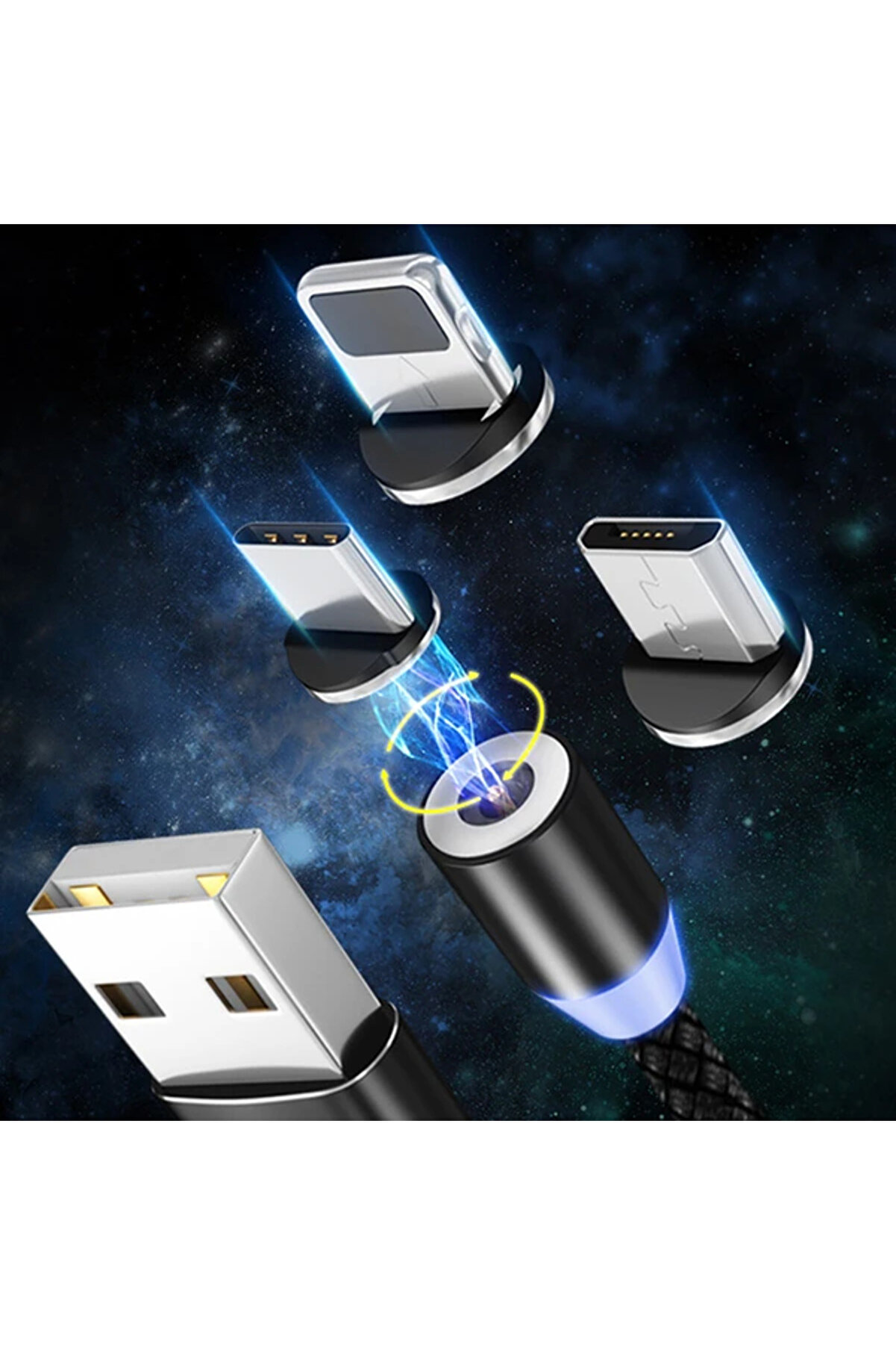 Ally 1M Magneti̇c-Mi̇knati̇sli̇ Usb Sarj Kablosu 3 Basli̇k(İphone+Type-C+Mi̇cro-(1903)