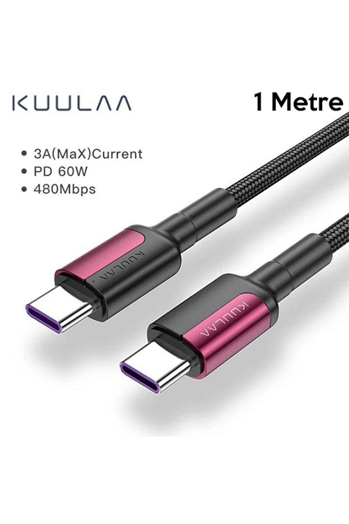 İsmiyle Al KUULAA Type C Type-C PD 60W QC4.0 Hızlı Şarj ve Data Kablosu 1Metre-(1903)