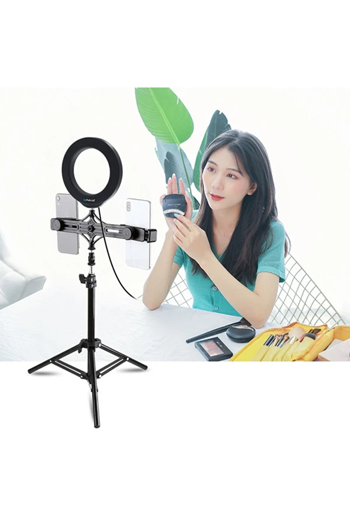 Puluz 70Cm Çi̇ft Telefon Tutucu 6.2Cm Led Işık Stand Youtubercanlı Yayın Selfi̇e Ti̇ktok Makeup-(1903)