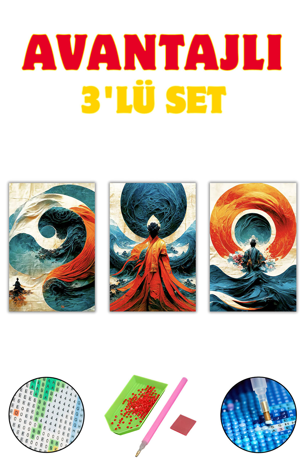 Hondep 5D Elmas Boyama– 3 Lü Set Mandala Ve Spi̇ri̇tüel Fi̇gürler | 40X50Cm - Tuvale Geri̇li̇ Di̇amond Pai̇nti̇ng