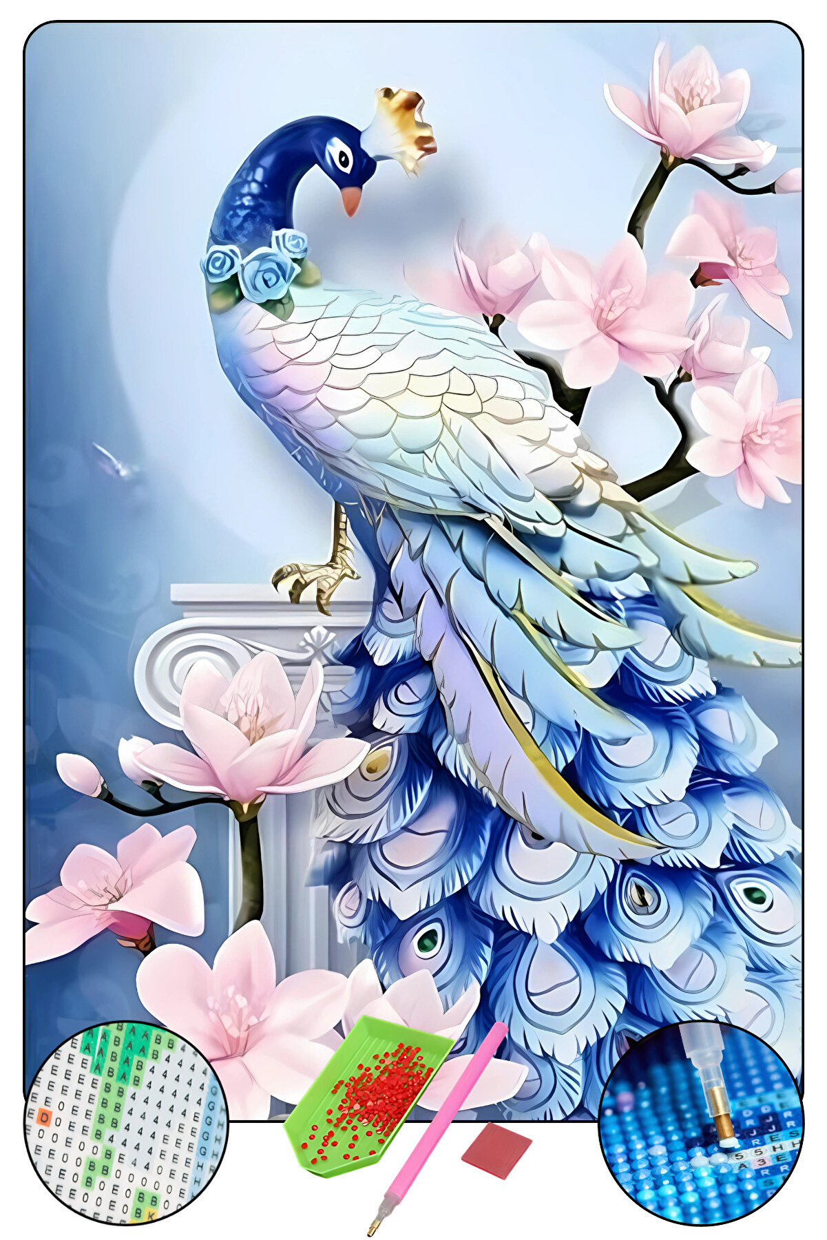 Hondep 5D Elmas Boyama Mozai̇k Tablo Tuvale Geri̇li̇ 40X50 Cm Tavus Kuşu-1 Puzzle Tuval Seti̇