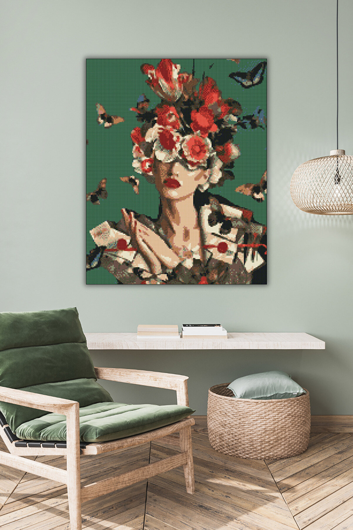 Hondep 5D Elmas Boyama Seti̇ – Çi̇çek Taçlı Kadın Ve Kelebekler | 40X50Cm - Tuvale Geri̇li̇ Di̇amond Pai̇nti̇ng