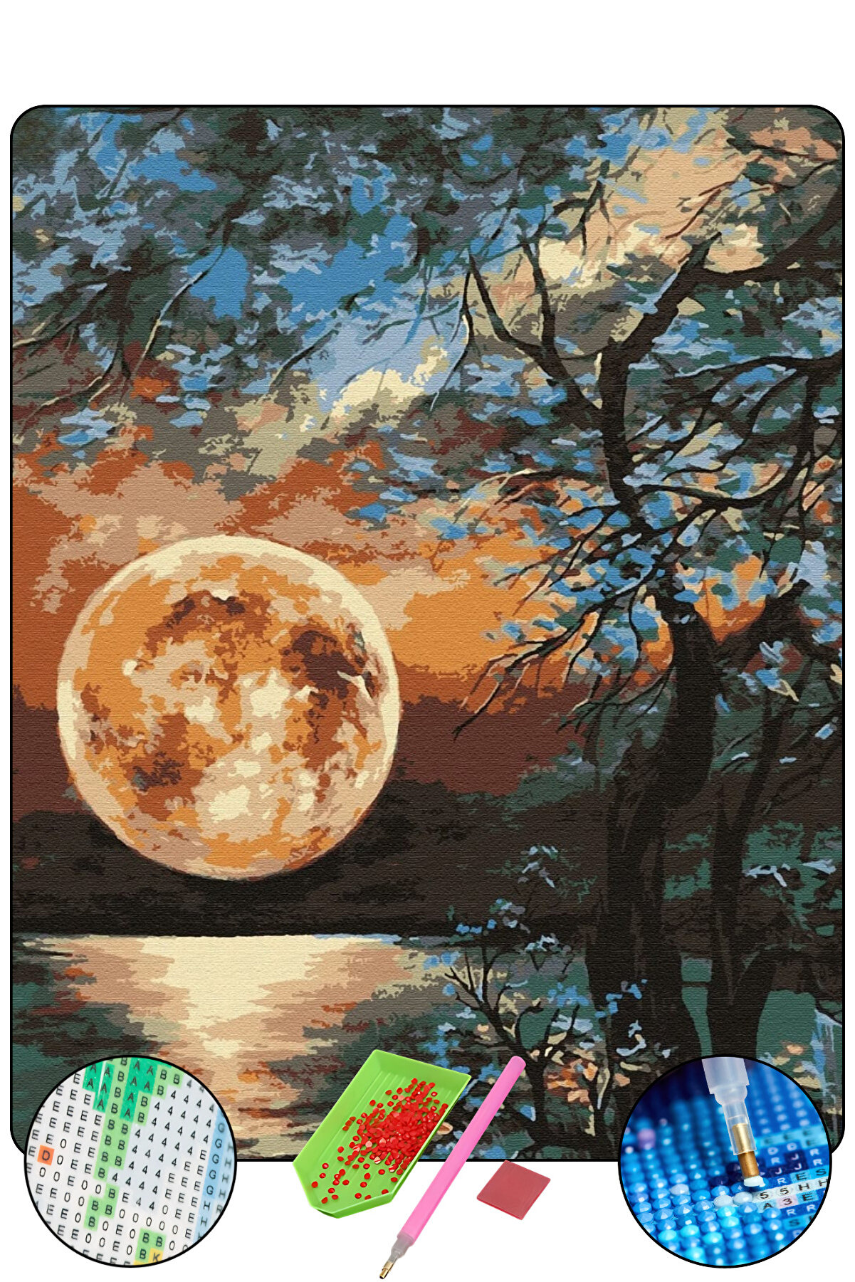 Hondep 5D Elmas Boyama Seti̇ – Dolunay Ve Yakamoz | 40X50Cm- Tuvale Geri̇li̇ Di̇amond Pai̇nti̇ng Sayılarla Boyama