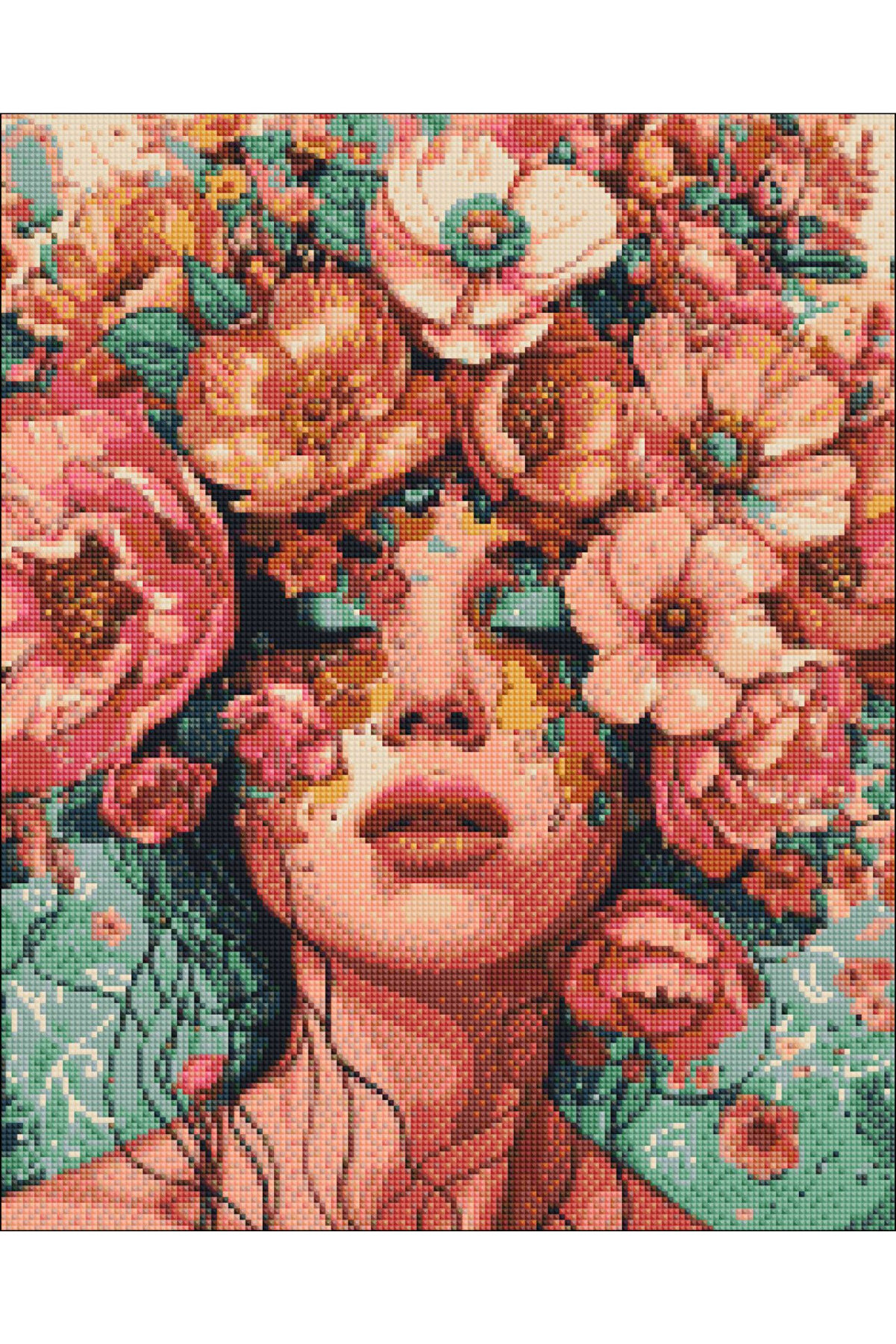 Hondep 5D Elmas Boyama Seti̇ – Rengarenk Çi̇çekli̇ Kadın Portresi̇ | 40X50Cm - Tuvale Geri̇li̇ Di̇amond Pai̇nti̇ng