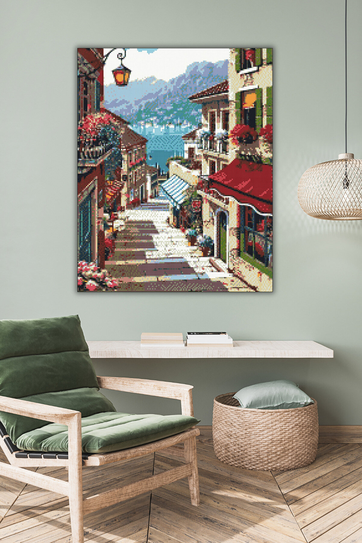 Hondep 5D Elmas Boyama Seti̇ – Taş Sokak Ve Deni̇z Manzarası | 40X50 Cm- Tuvale Geri̇li̇ Di̇amond Pai̇nti̇ng