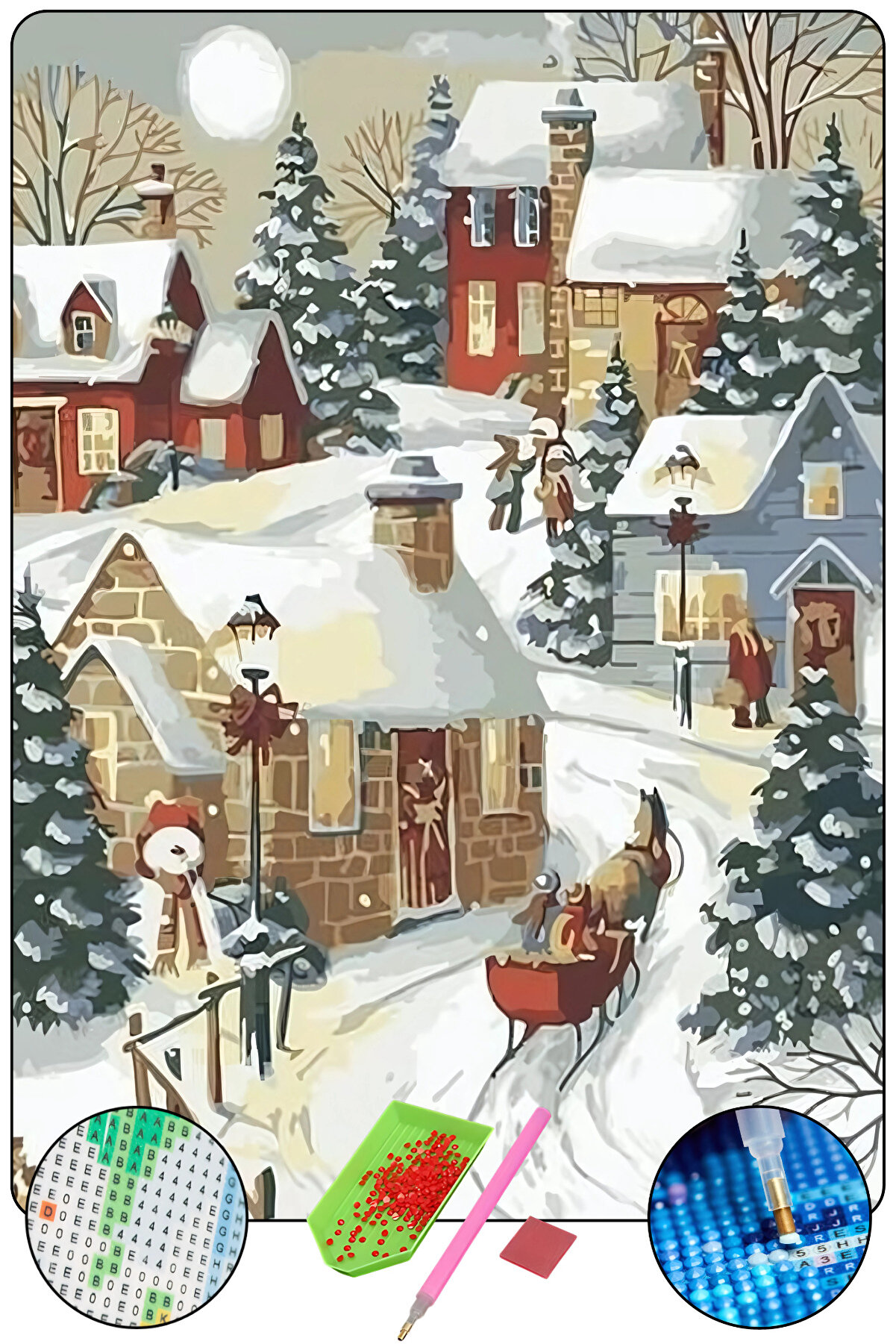 Hondep 5D Elmas Boyama – Noel Neşesi̇ - Yılbaşı | 40X50 Cm Tuvale Geri̇li̇ Premi̇um Dıy Puzzle Hobi̇ Seti̇