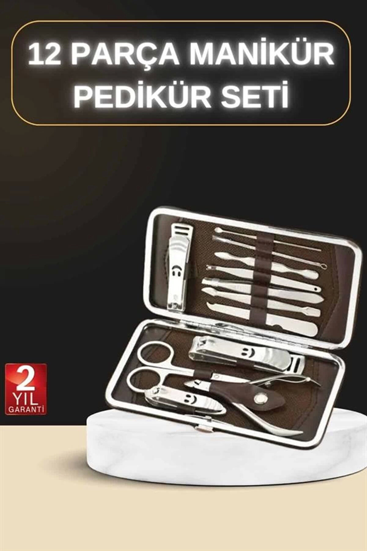 12 Parça Mani̇kür Pedi̇kür Seti̇ Özel Deri̇ Çanta El Ayak Bakımı Akne Ve Temi̇zleme