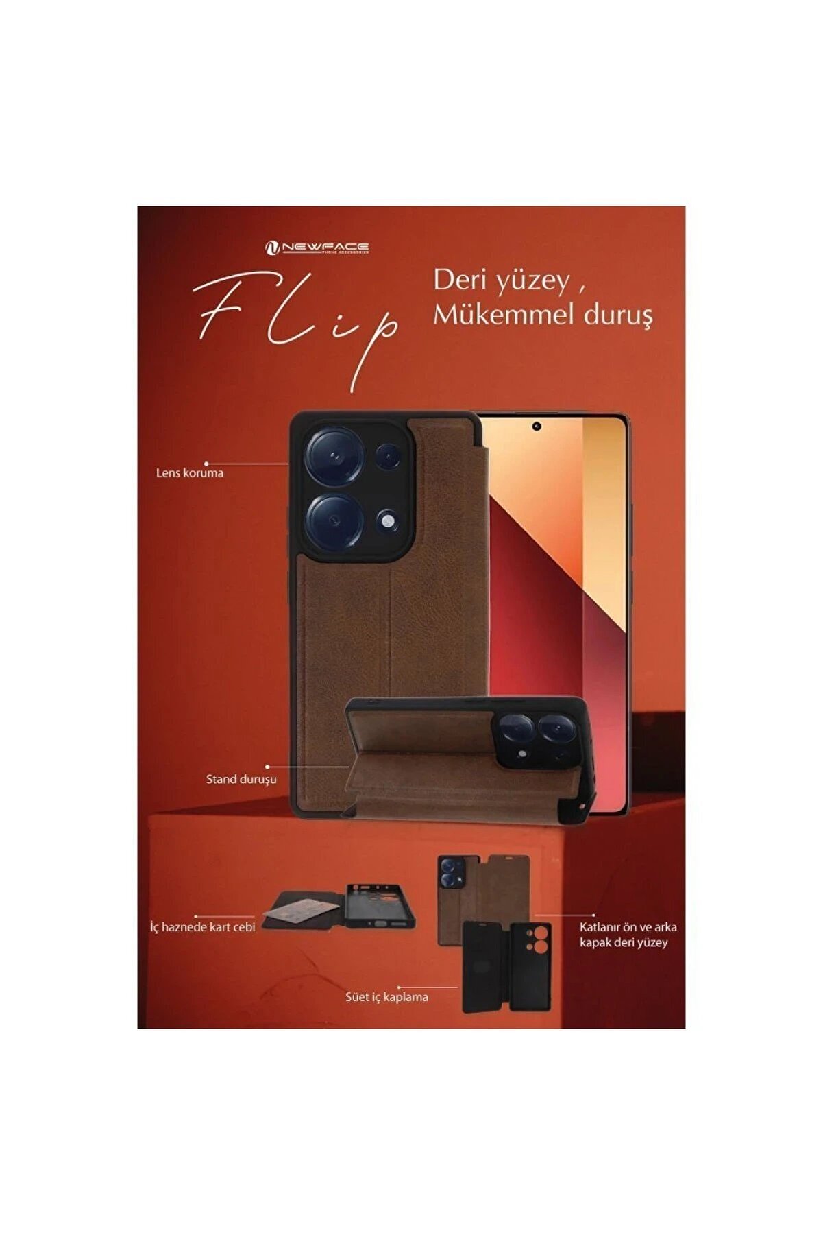 Cpt16 Xi̇aomi̇ Redmi̇ 14C Kılıf Fli̇p Cover - Taba