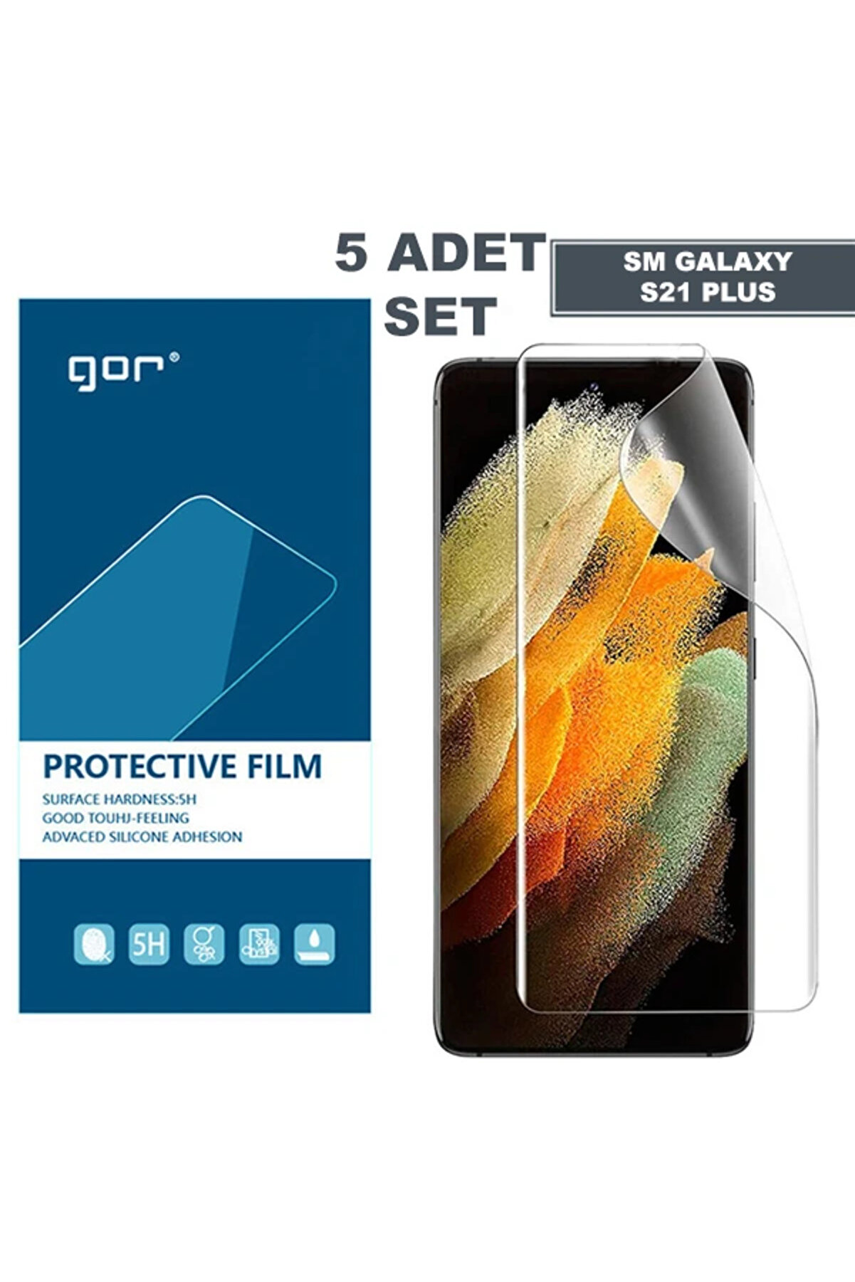 İsmiyle Al GOR SM Galaxy S21+Plus HD Darbe Emici Ekran Koruyucu Jelatin 5 Adet Set-(1903) uyumlu