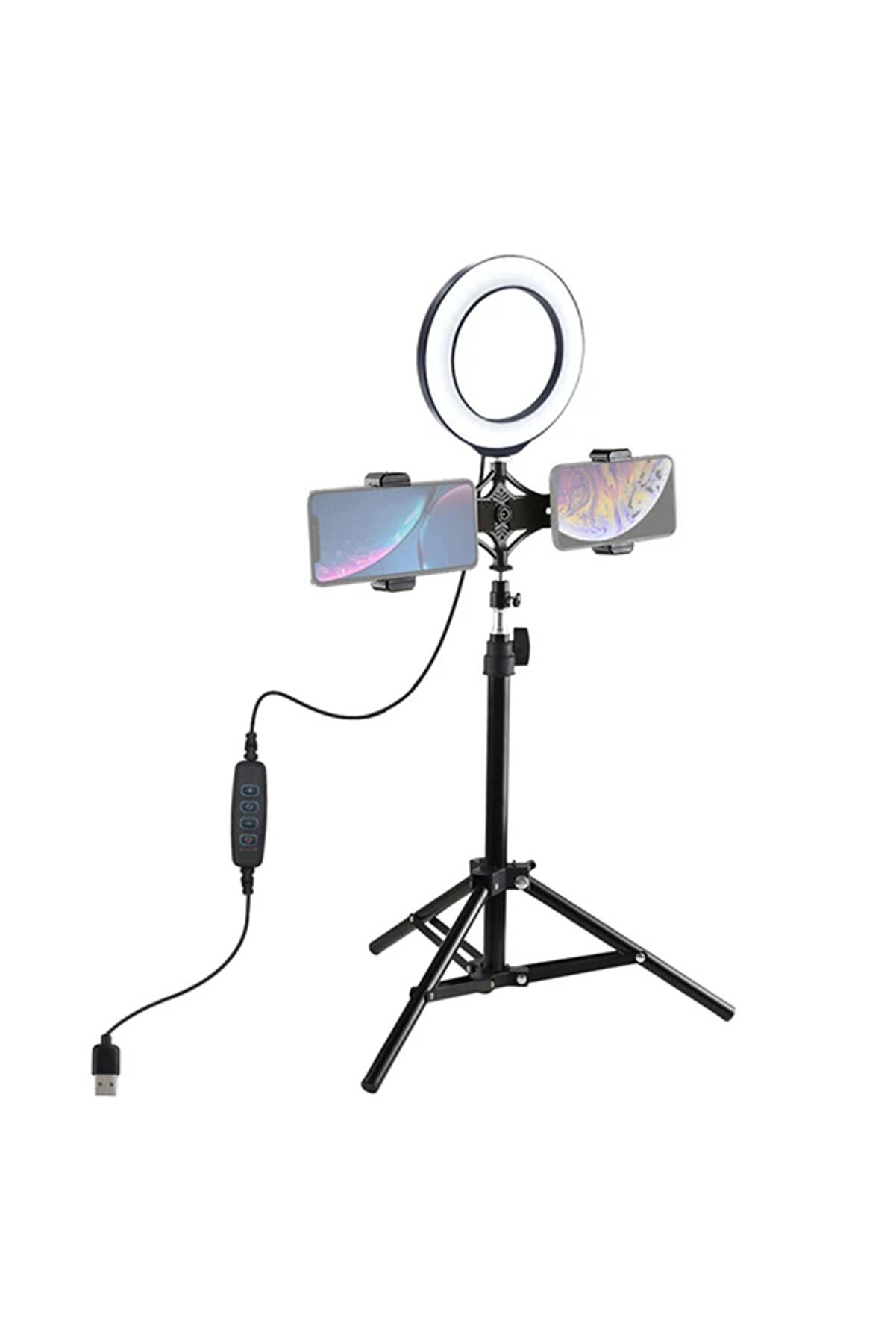 Puluz 70Cm Çi̇ft Telefon Tutucu 6.2Cm Led Işık Stand Youtubercanlı Yayın Selfi̇e Ti̇ktok Makeup-(1903)