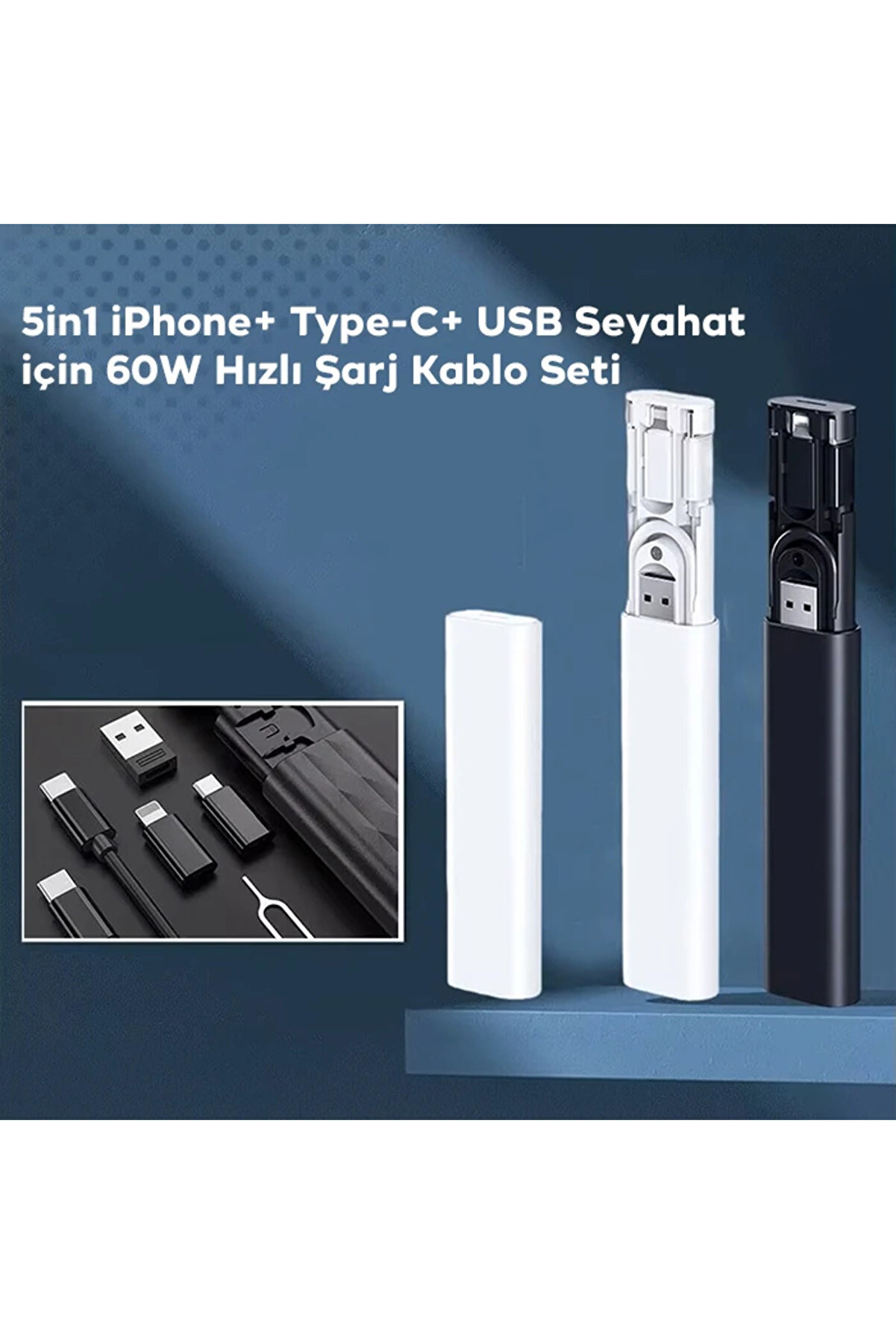 Ally 5İn1 İphone+ Type-C+ Usb Seyahat İçi̇n 60W Hızlı Şarj Kablo Seti̇-(1903) - Dropx7603-9140