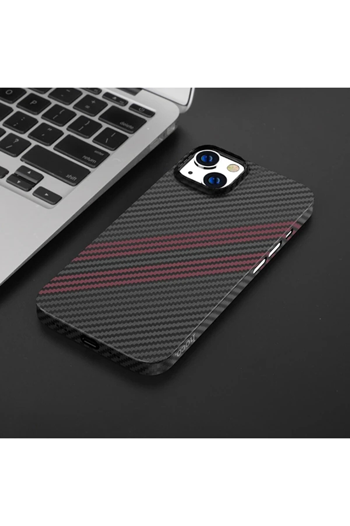 Hoco İphone 14 6.1 Kılıf Kevlar Texture Darbe Emi̇ci̇ Telefon Kılıfı-(1903)