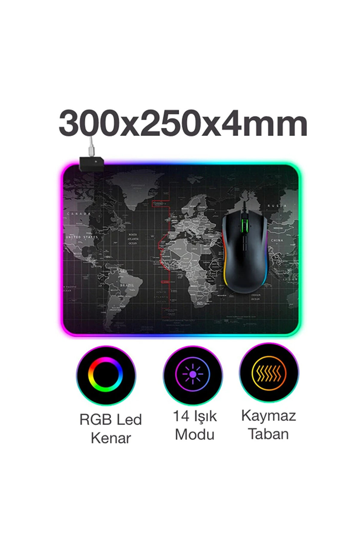 Ally Dünya Desenli̇ Rgb Led Işıklı Oyuncu Mouse Pad 300*250*4Mm-(1903)