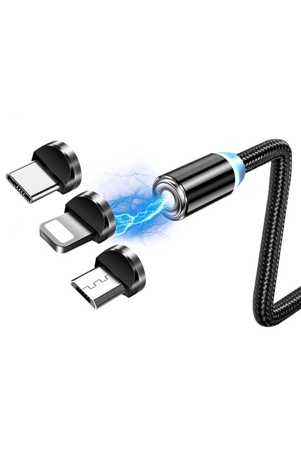Ally 1M Magneti̇c-Mi̇knati̇sli̇ Usb Sarj Kablosu 3 Basli̇k(İphone+Type-C+Mi̇cro-(1903)